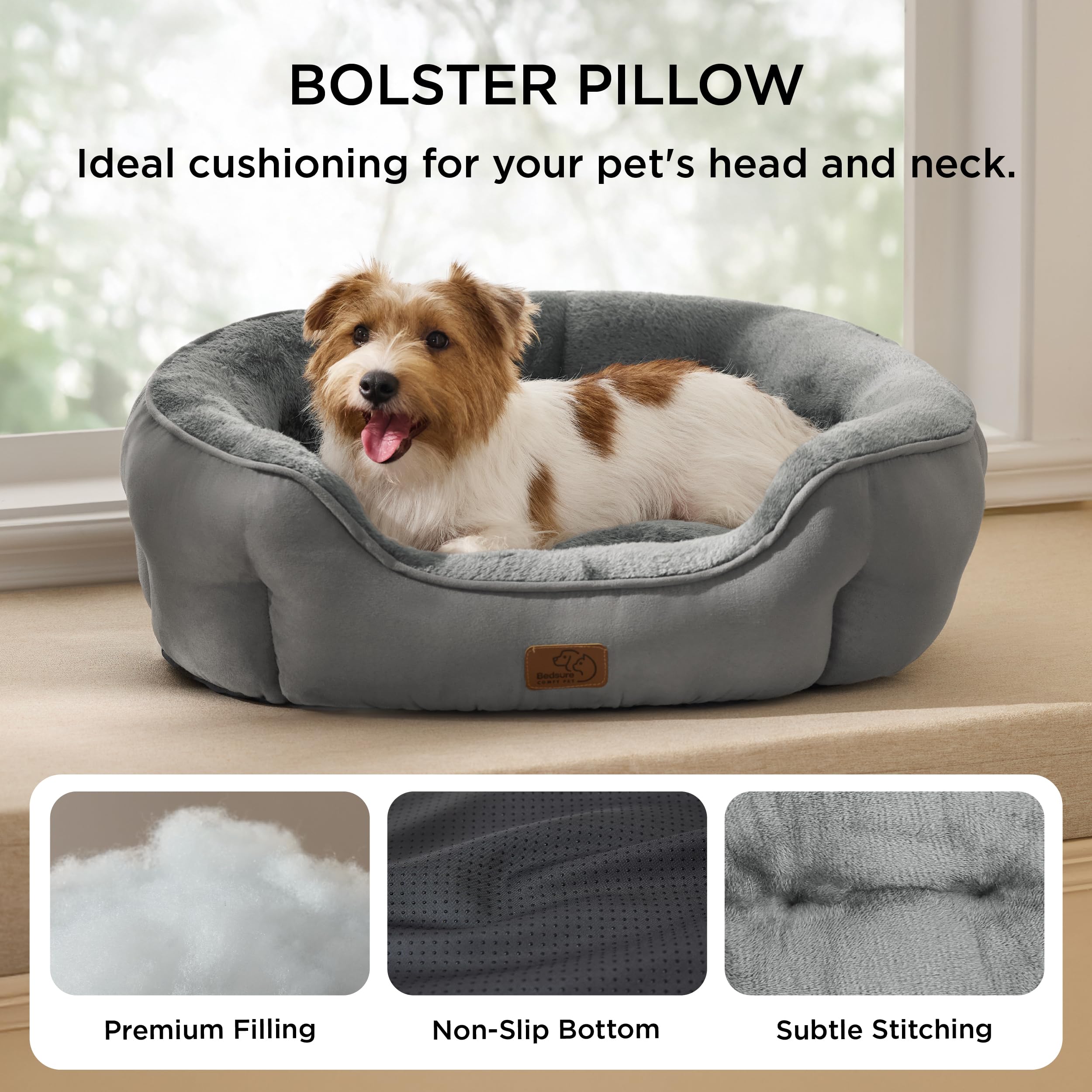 Bedsure Round Donut Dog Bed for Medium Dogs – 28in Grey, Washable & Anti-Slip
