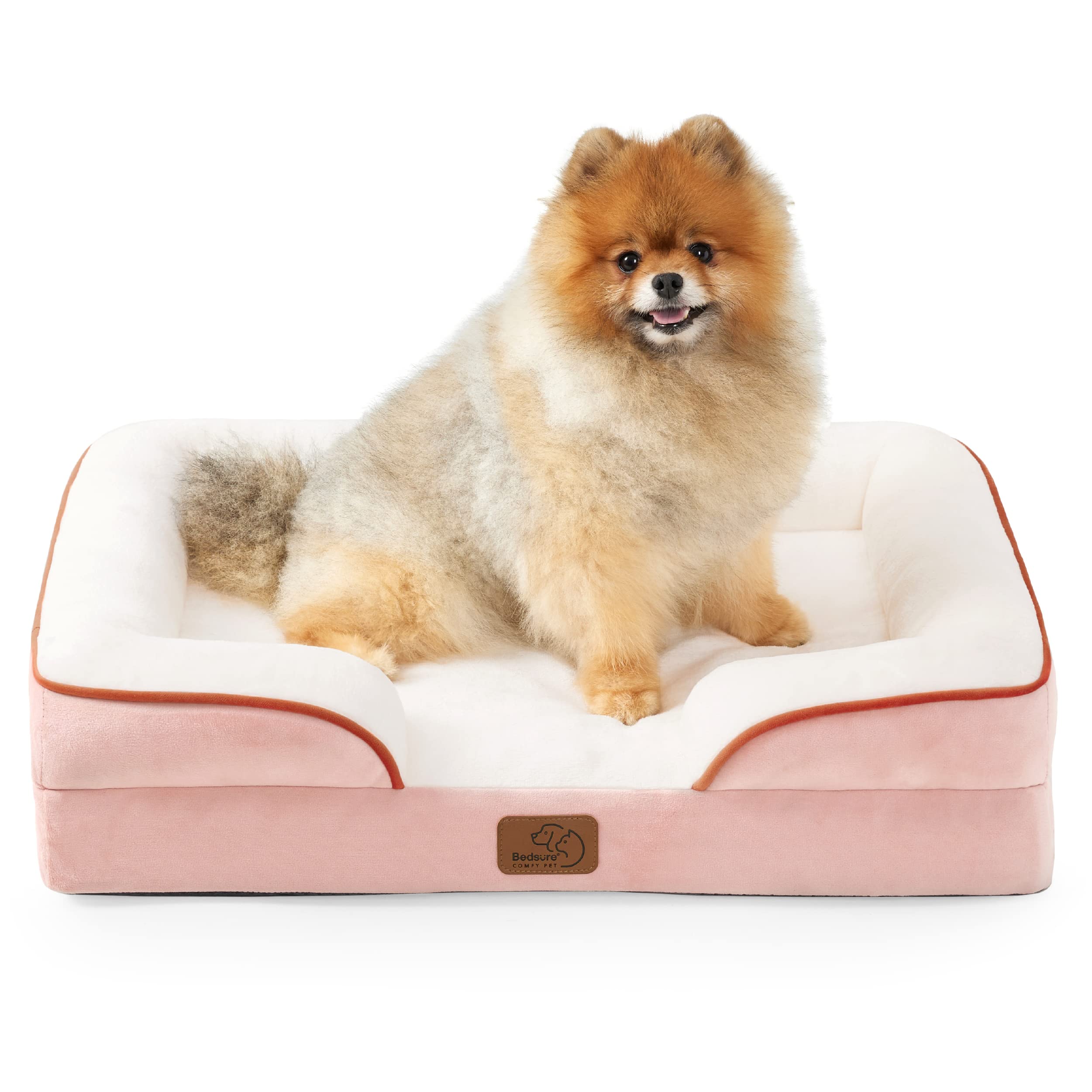 Bedsure Small Orthopedic Dog Bed - Washable Bolster Sofa for Small Dogs (Pink)