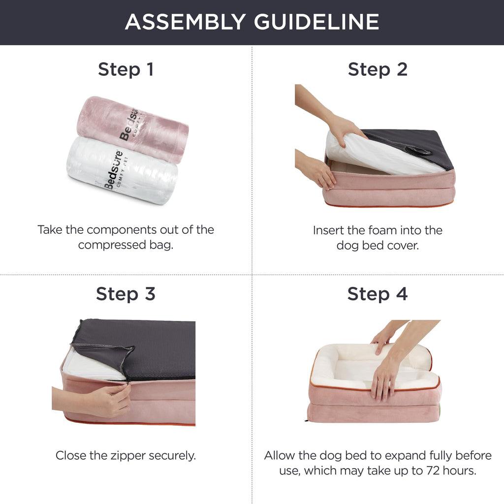 Bedsure Small Orthopedic Dog Bed - Washable Bolster Sofa for Small Dogs (Pink)
