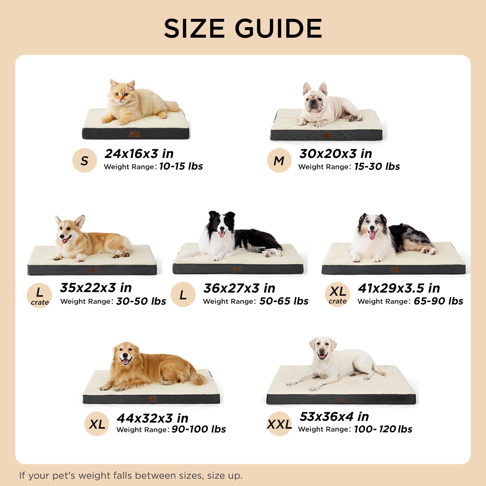 Bedsure XL Dog Bed for Crate – Large Comfy Flat Pet Beds with Removable Washable Cover, Orthopedic Egg Crate Foam Crate Mat, Suitable for Pet Up to 90 lbs
