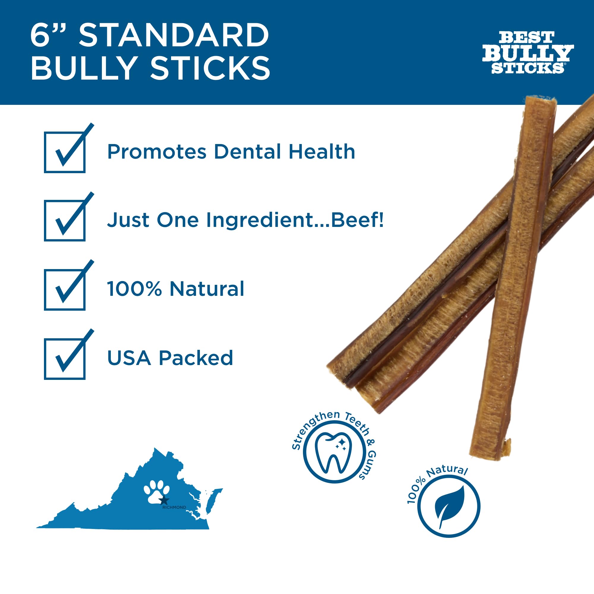 Best Bully Sticks 6in for Dogs – 50 Count, Natural, Easily Digestible, Grass-Fed Beef, Rawhide Free