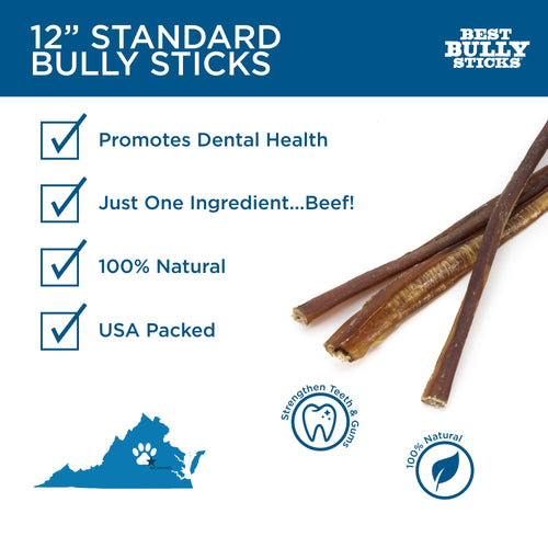 Best Bully Sticks 12-Inch Dog Chews – 25 Count, Grass-Fed, Grain-Free, Rawhide-Free