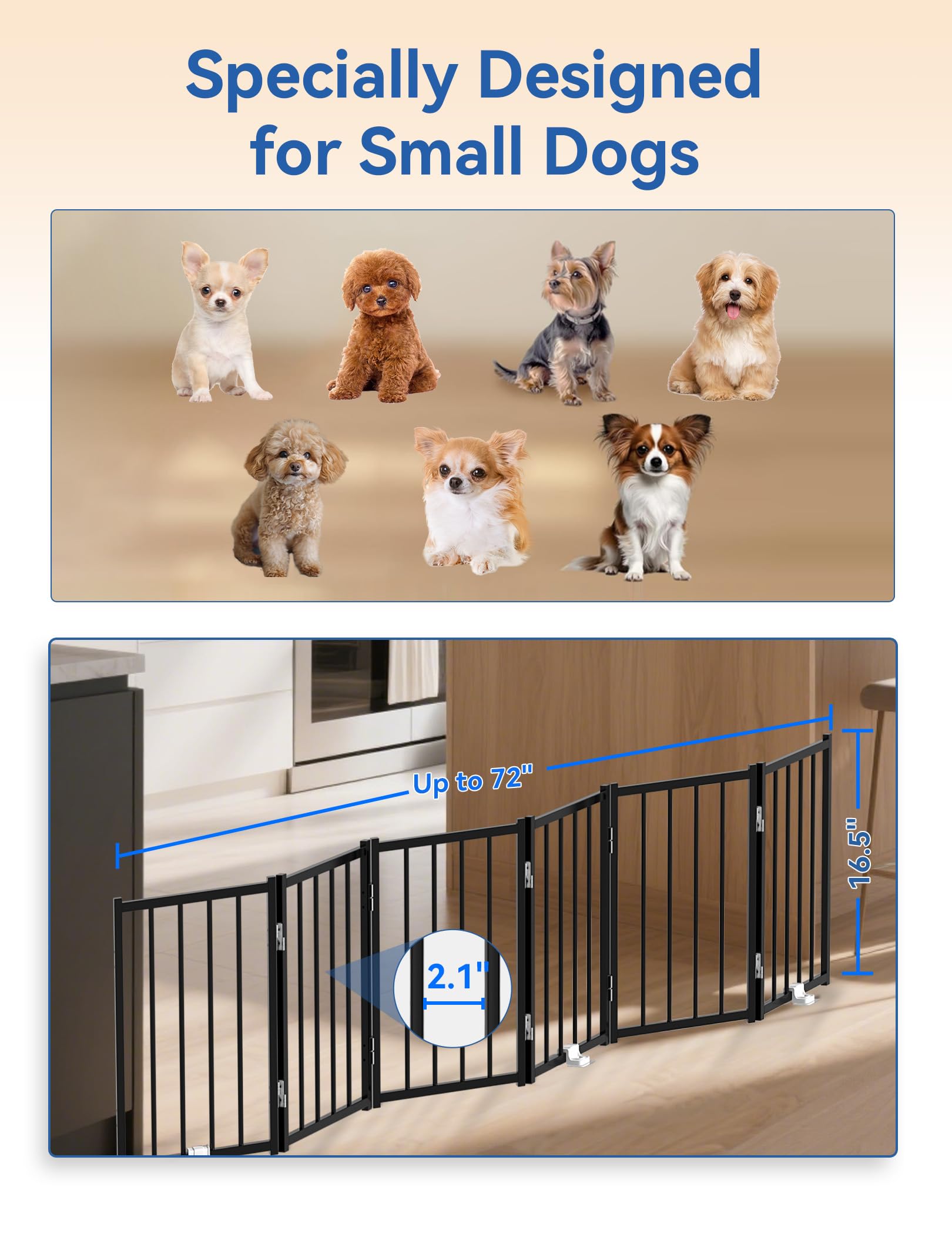 BFNN Metal Short Dog Gate - 16.5-inch High, Freestanding & No-Drill Up to 72-inch Wide