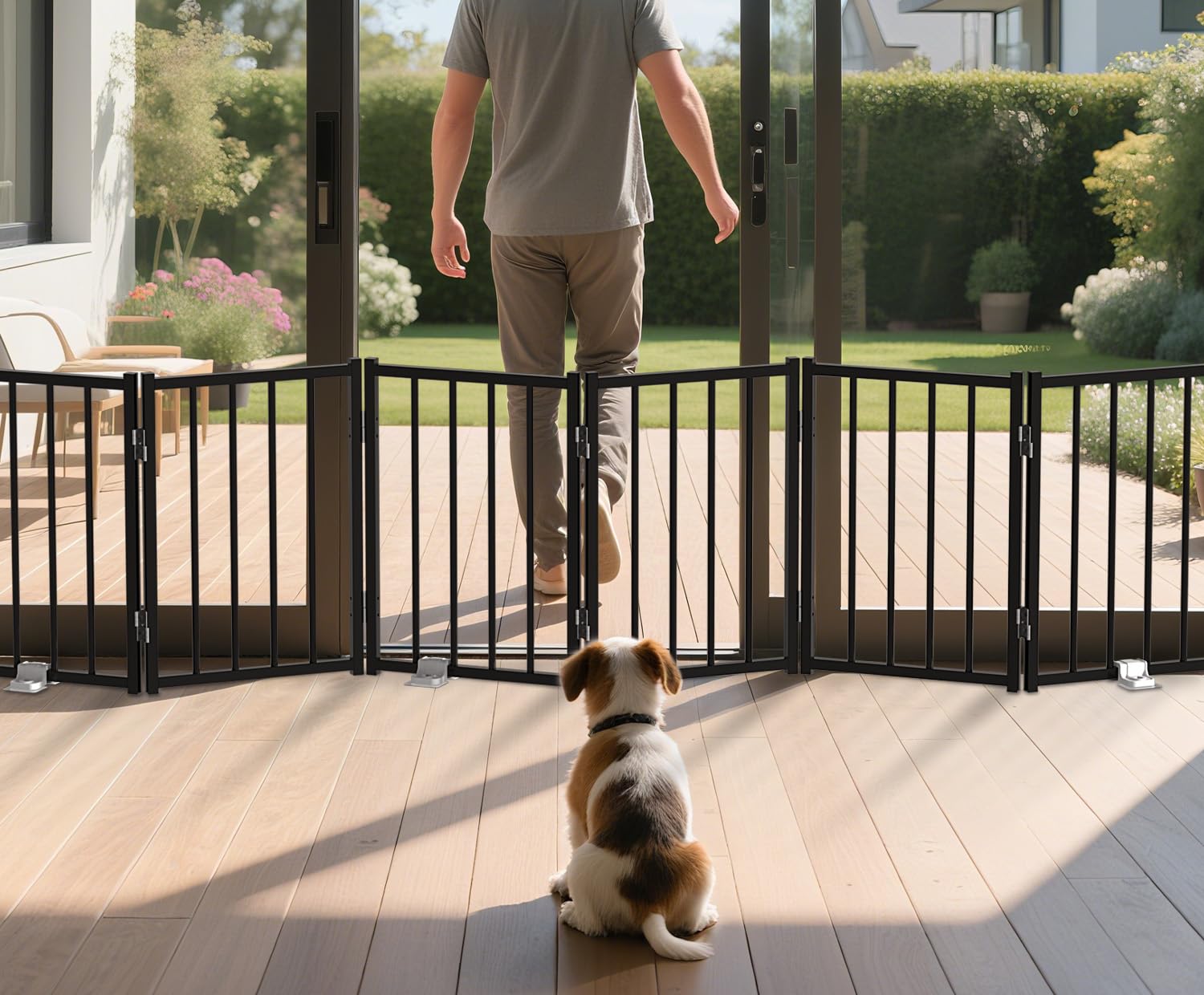 BFNN Metal Short Dog Gate - 16.5-inch High, Freestanding & No-Drill Up to 72-inch Wide