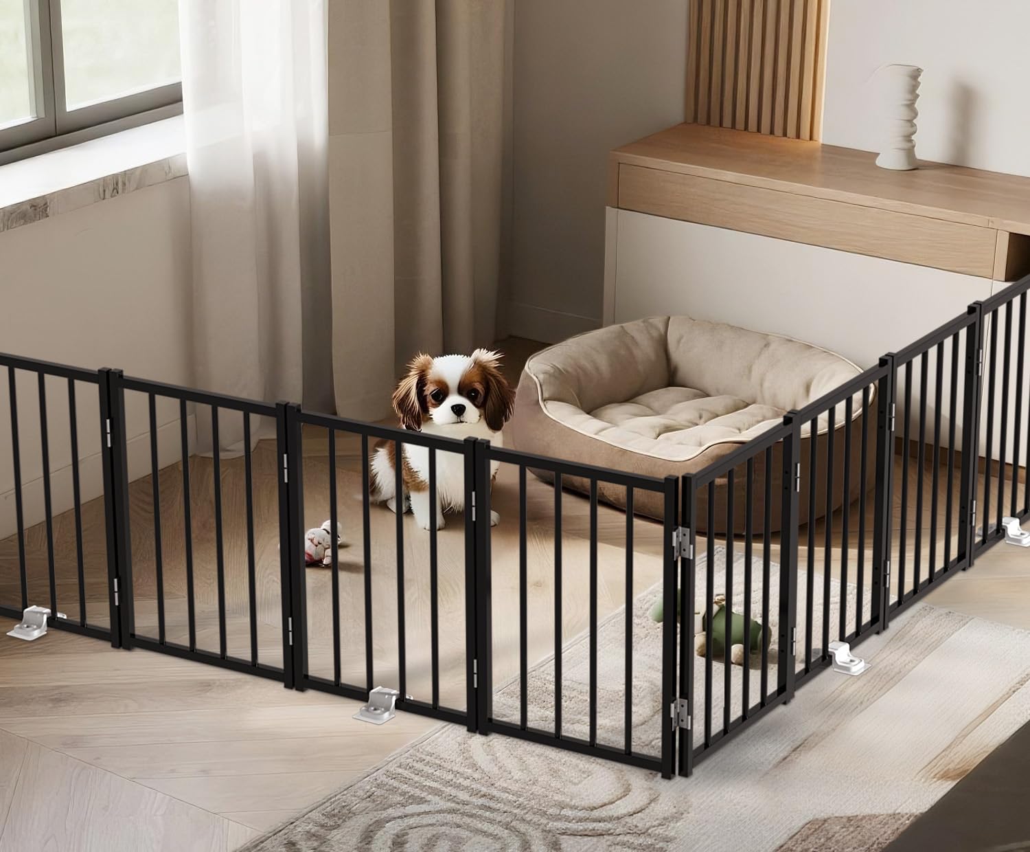 BFNN Metal Short Dog Gate — 16.5in High, Freestanding, No Tools, Up to 96in Wide