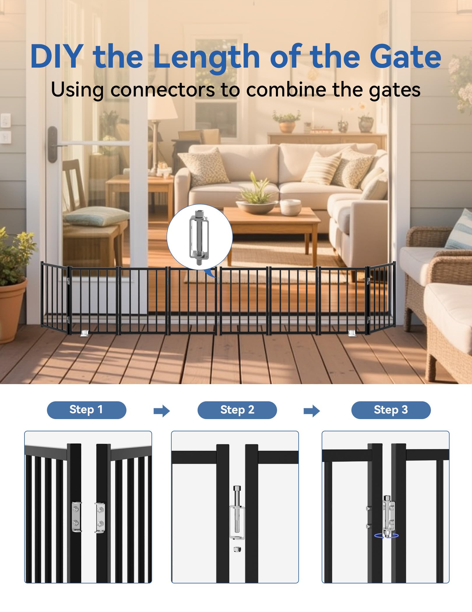 BFNN Metal Short Dog Gate - 16.5-inch High, Freestanding & No-Drill Up to 72-inch Wide