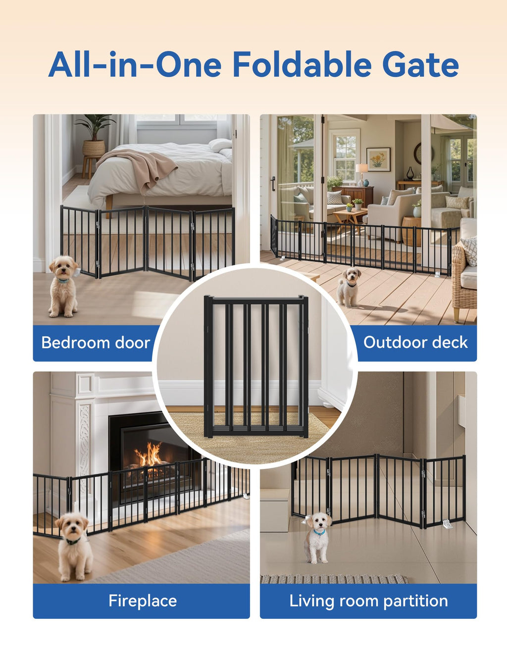 BFNN Metal Short Dog Gate — 16.5in High, Freestanding, No Tools, Up to 96in Wide
