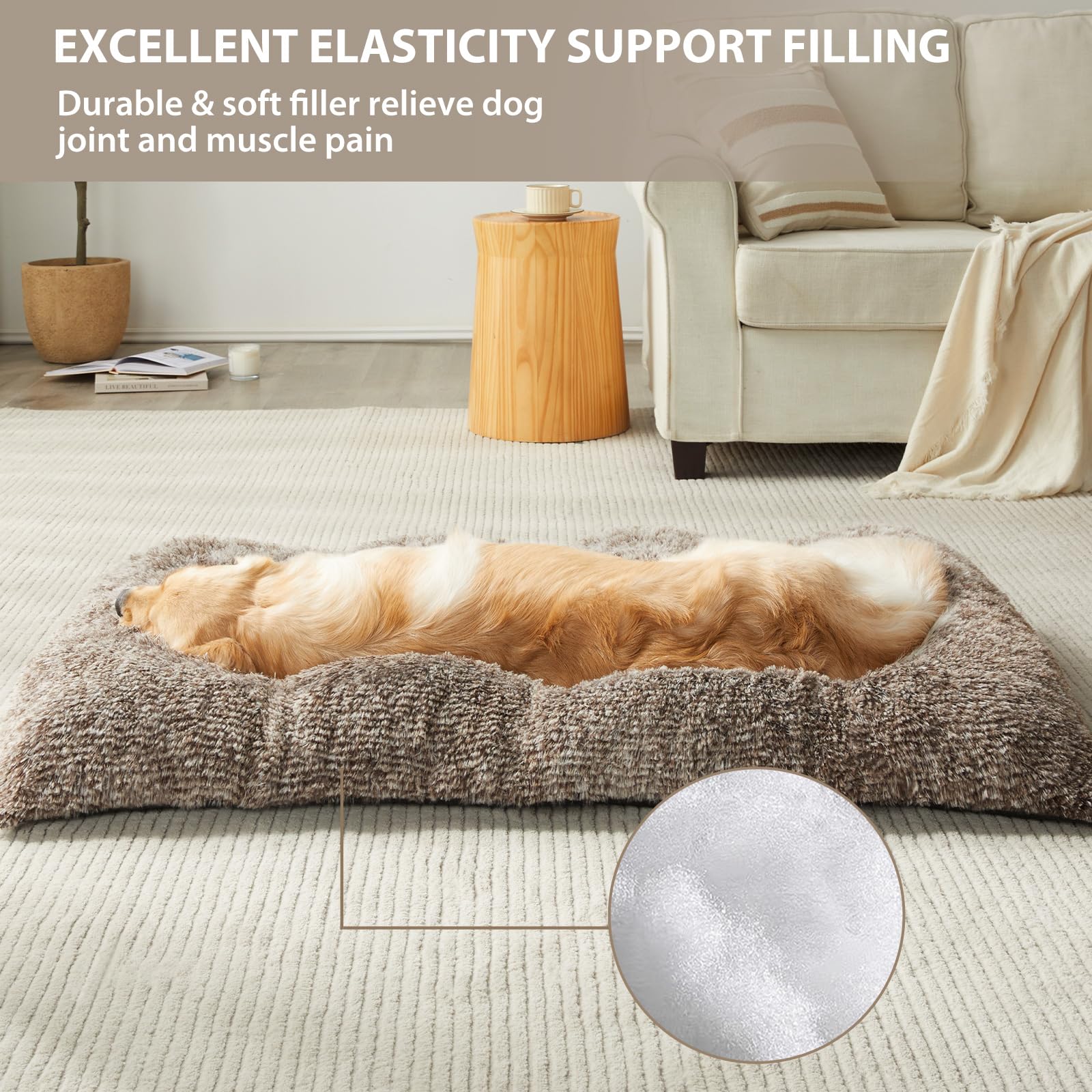 BFPETHOME Large Dog Bed - Plush Crate Pad, Anti-Slip & Washable | Khaki