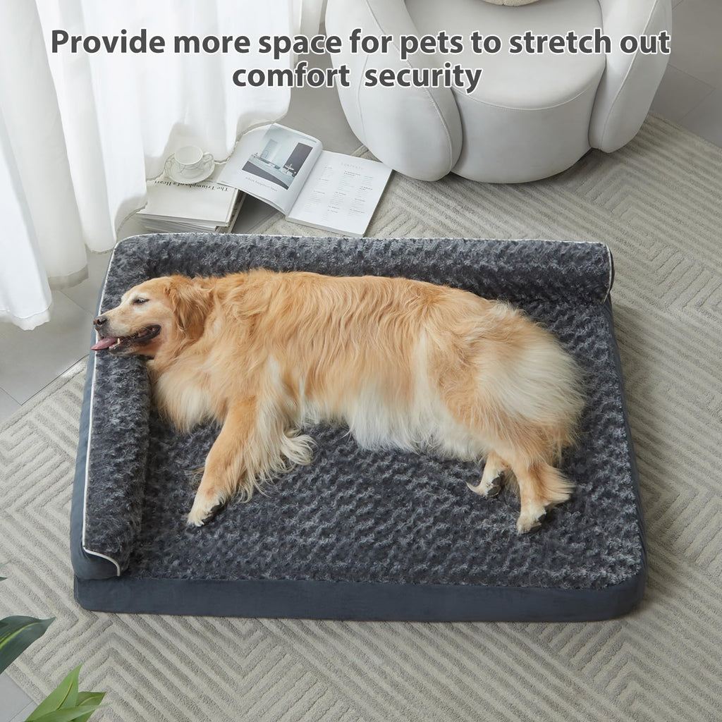 BFPETHOME Extra Large Orthopedic Dog Bed – L-Shaped, Waterproof, 48x35x7.5 in