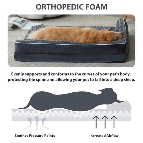 BFPETHOME Extra Large Orthopedic Dog Bed – L-Shaped, Waterproof, 48x35x7.5 in