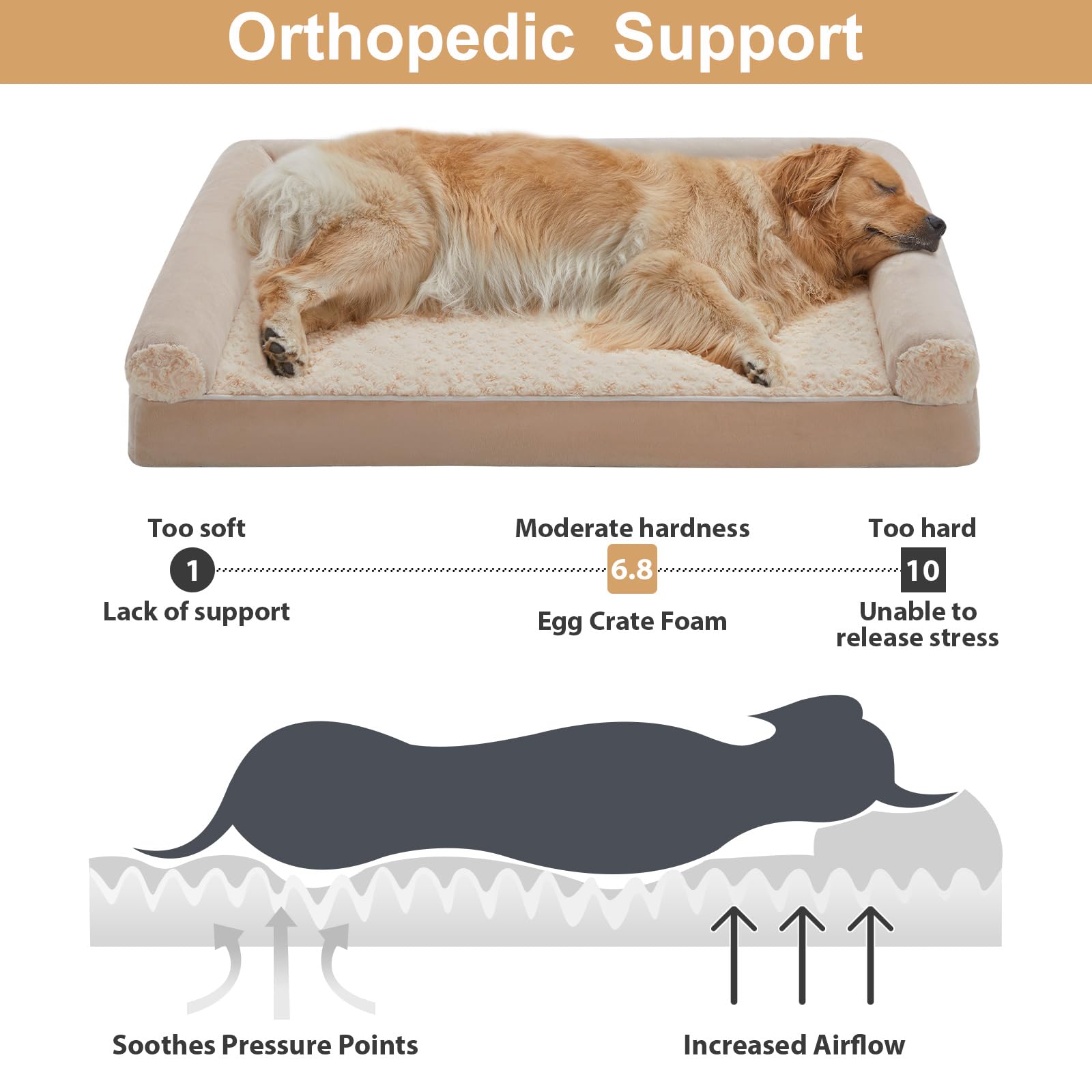 BFPETHOME Large Dog Bed – Orthopedic Memory Foam, Waterproof Cover, 36x27x6.5