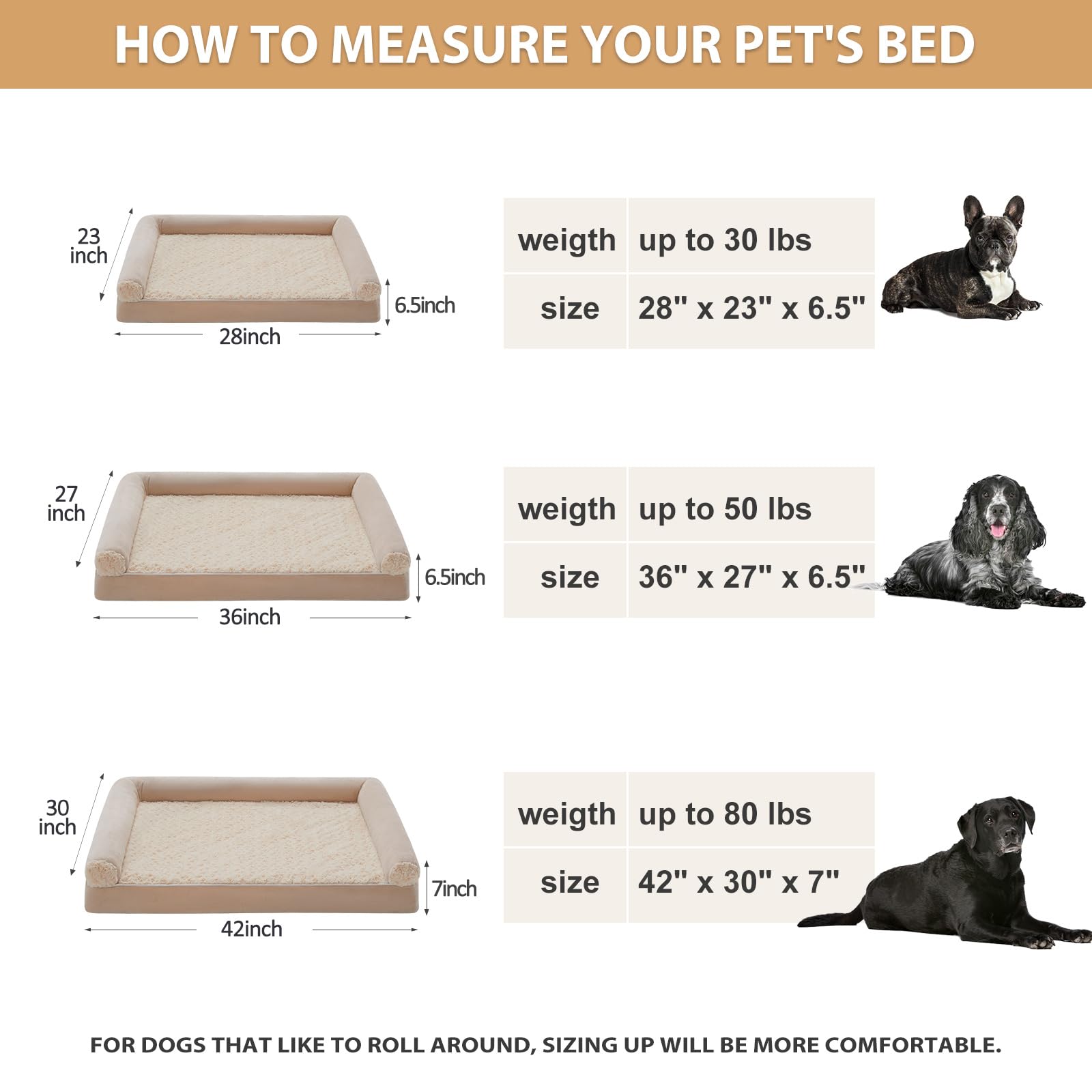 BFPETHOME Large Dog Bed – Orthopedic Memory Foam, Waterproof Cover, 36x27x6.5