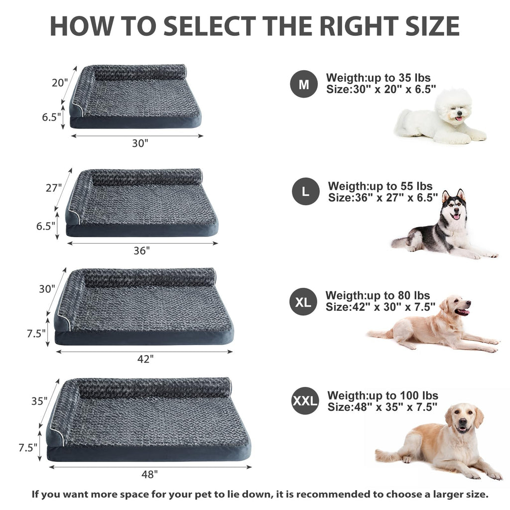 BFPETHOME Extra Large Orthopedic Dog Bed – L-Shaped, Waterproof, 48x35x7.5 in