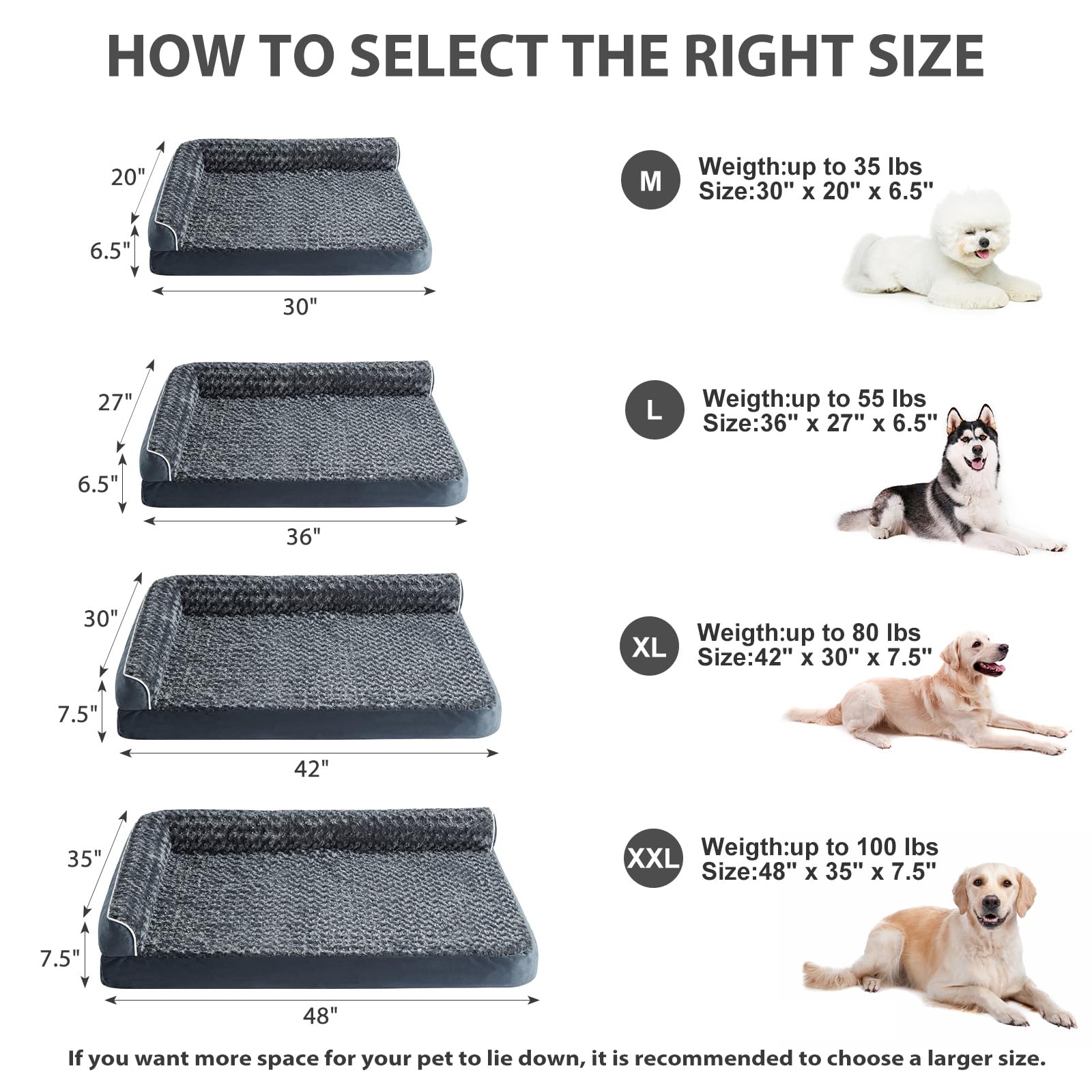 BFPETHOME Extra Large Orthopedic Dog Bed – L-Shaped, Waterproof, 48x35x7.5 in