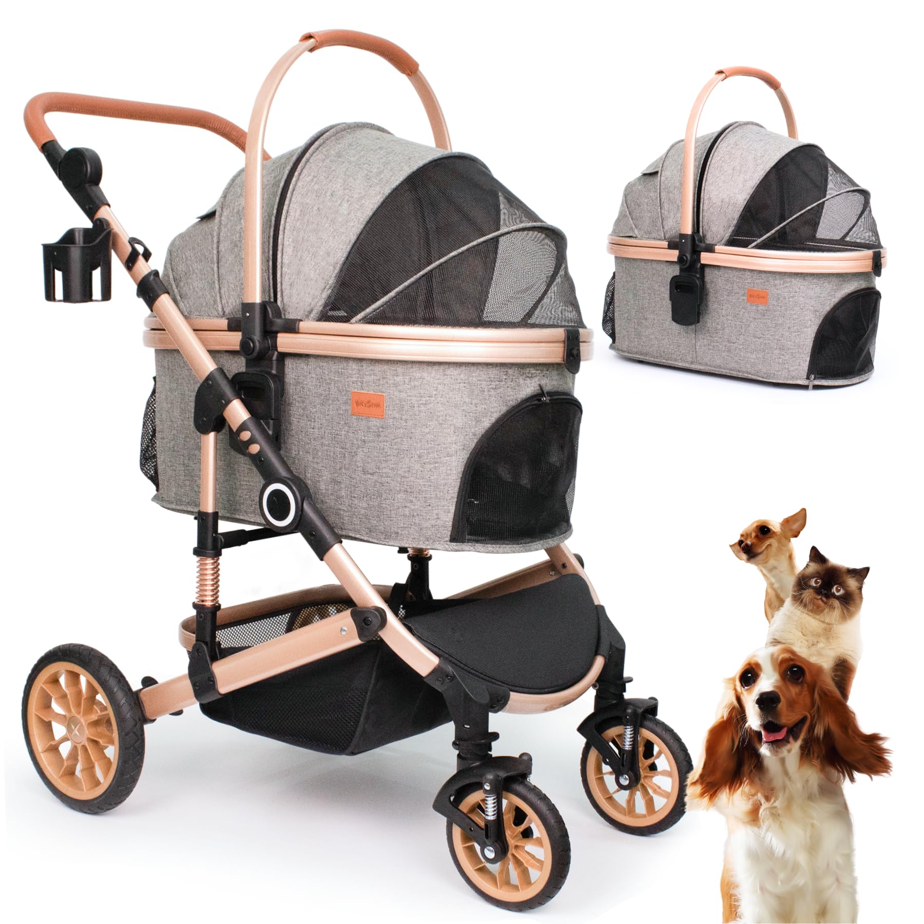 Bicystar Pet Stroller for Medium Dogs – 3-in-1 Carrier & Rubber Wheels
