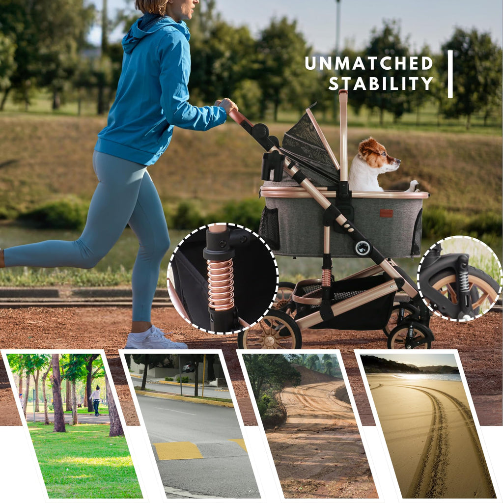 Bicystar Pet Stroller for Medium Dogs – 3-in-1 Carrier & Rubber Wheels