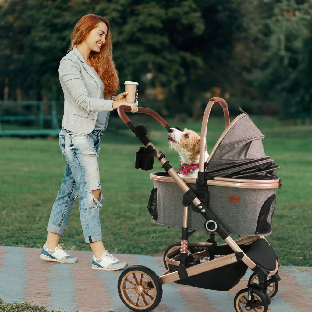 Bicystar Pet Stroller for Medium Dogs – 3-in-1 Carrier & Rubber Wheels