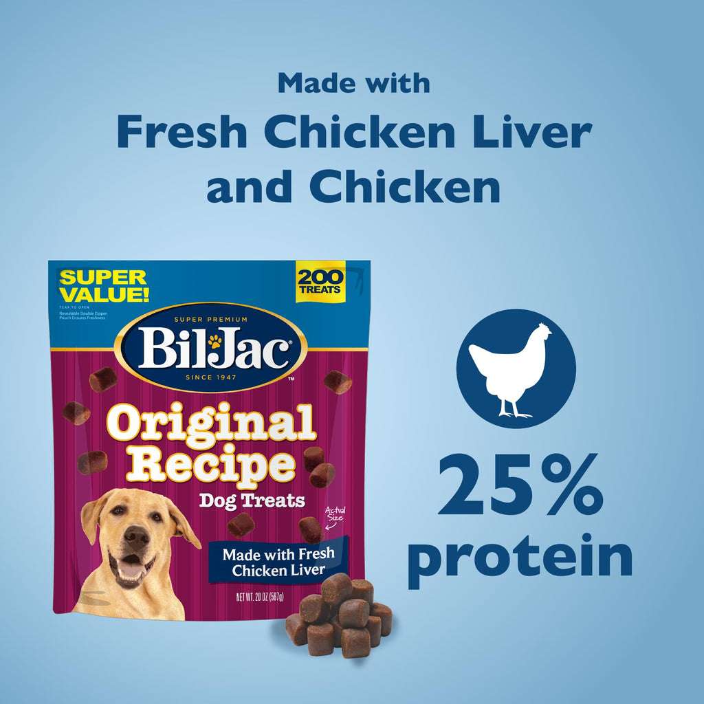 Bil-Jac Original Recipe Soft Dog Treats — Chicken Liver Training Treats, 20oz Pouch (6-Pack)
