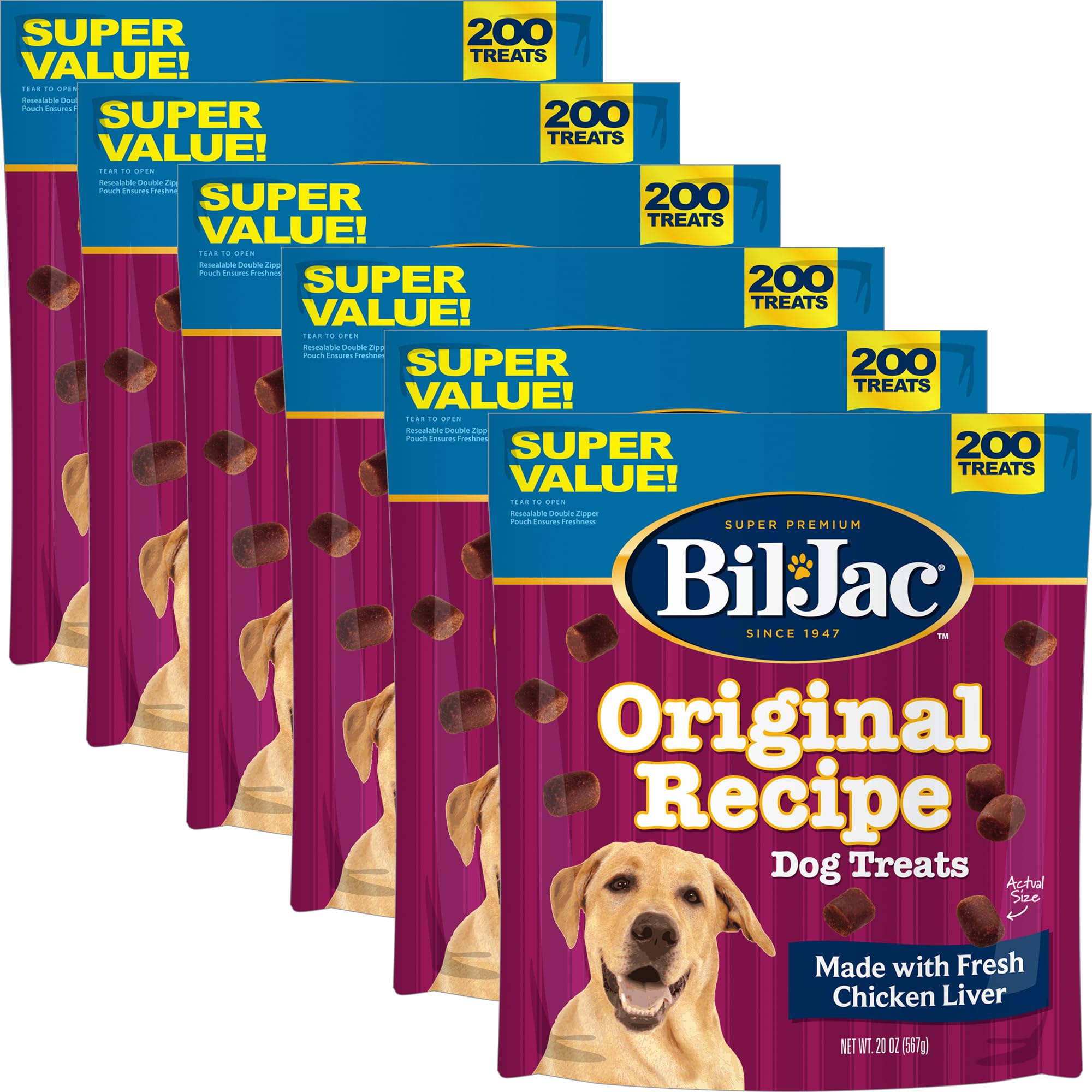 Bil-Jac Original Recipe Soft Dog Treats — Chicken Liver Training Treats, 20oz Pouch (6-Pack)