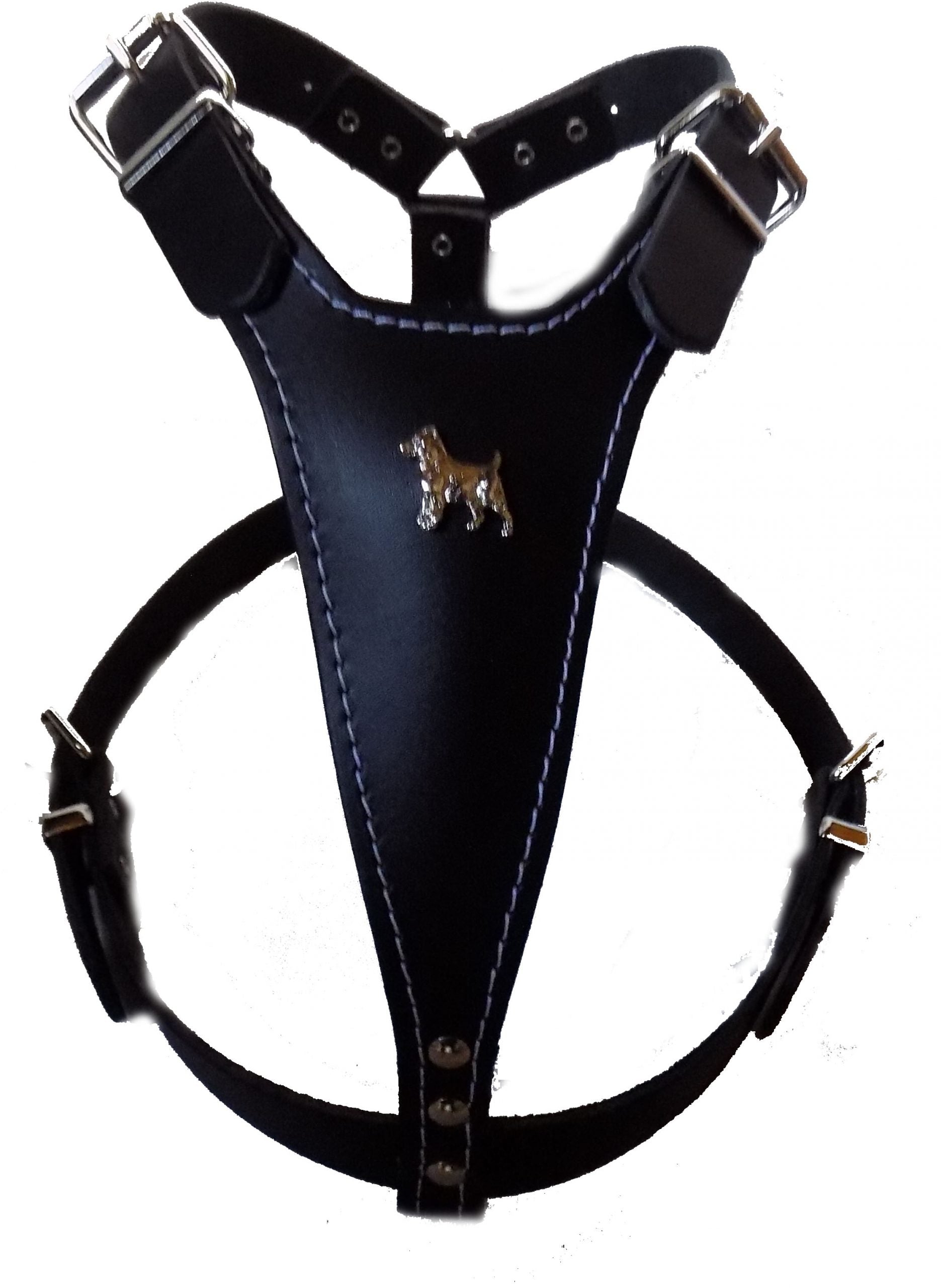 Black Leather Dog Harness with Jack Russell Head Motif