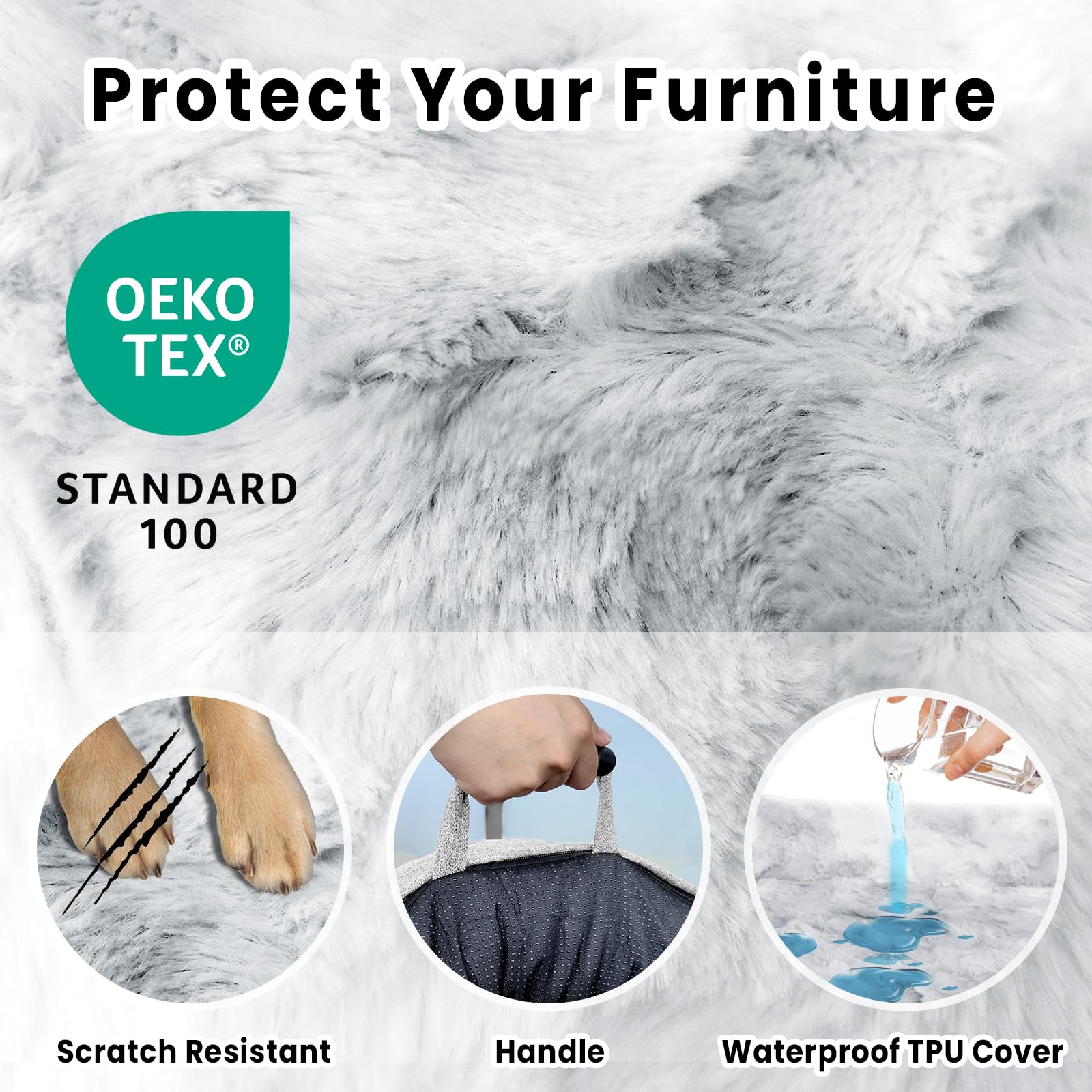 blunique Calming Dog Couch Bed for Large Dogs — 41 x 37 in Waterproof Removable Mat, Non-Slip Tie-Dye Grey