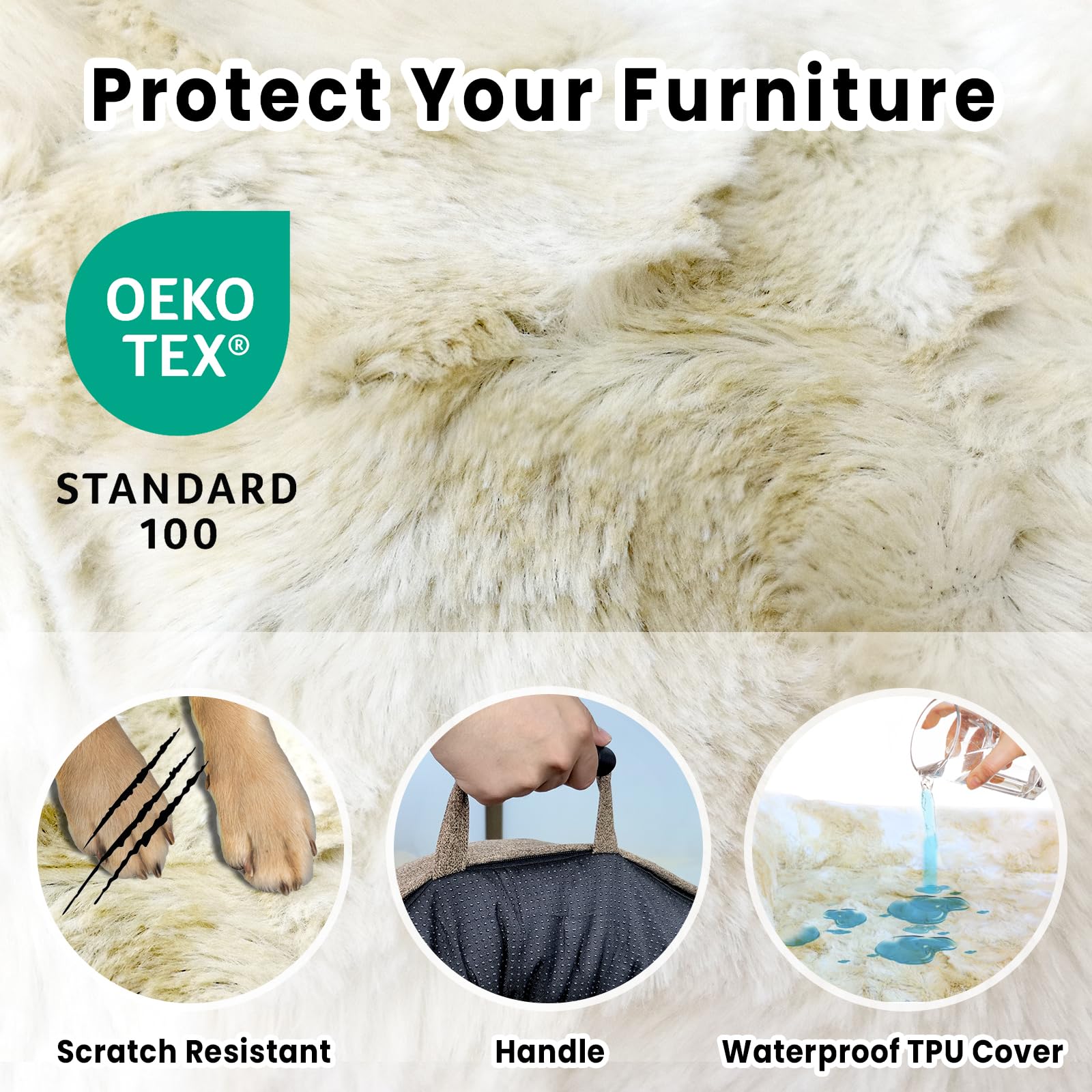 blunique Calming Extra Large Dog Couch Bed 45x37 - Waterproof, Non-Slip, Tie-Dye Khaki