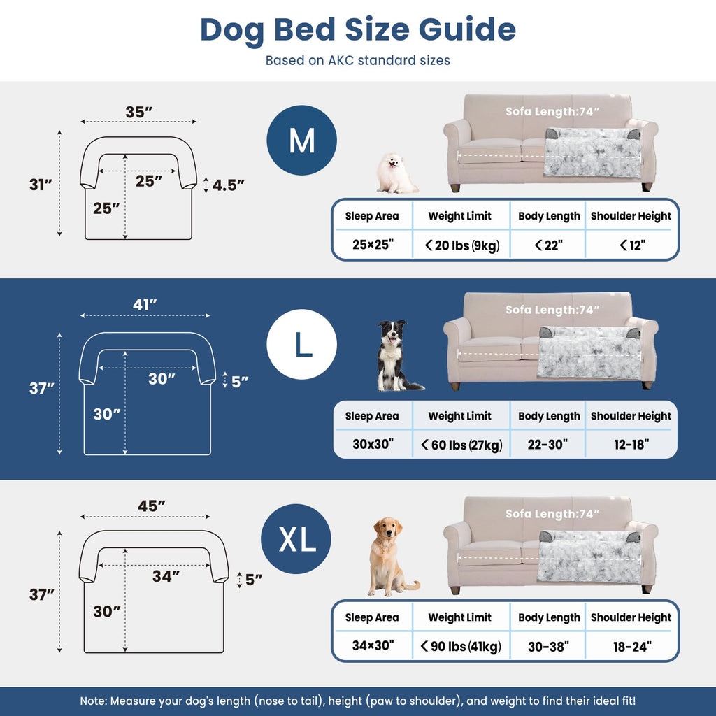 blunique Calming Dog Couch Bed for Large Dogs — 41 x 37 in Waterproof Removable Mat, Non-Slip Tie-Dye Grey