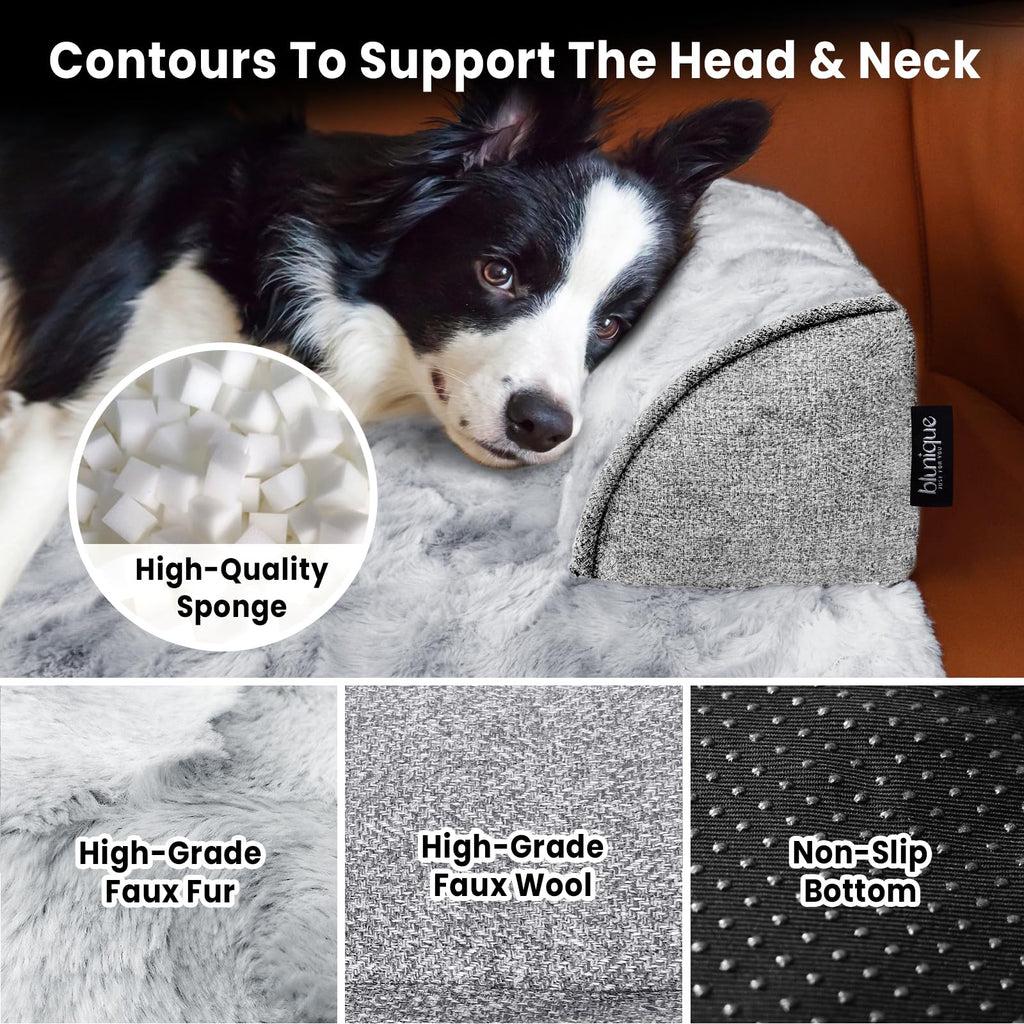 blunique Calming Dog Couch Bed for Large Dogs — 41 x 37 in Waterproof Removable Mat, Non-Slip Tie-Dye Grey