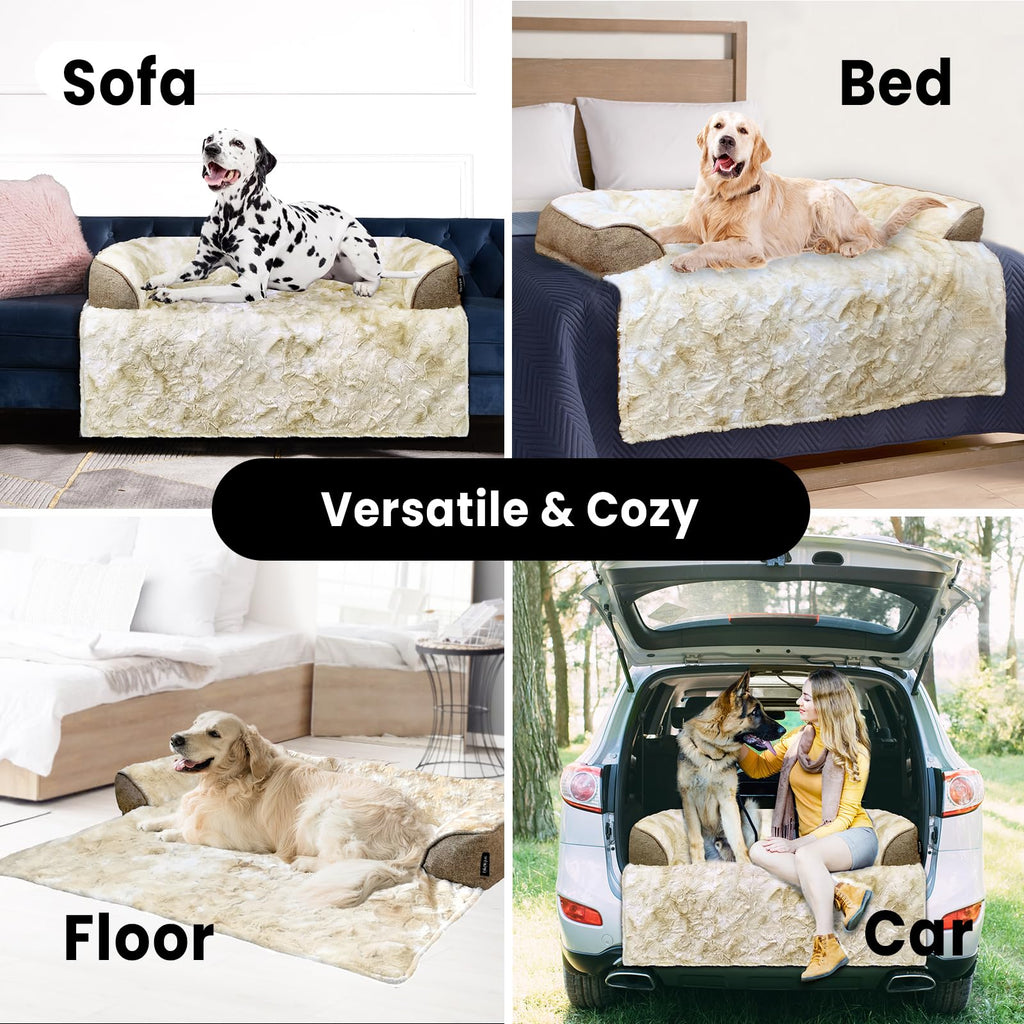 blunique Calming Extra Large Dog Couch Bed 45x37 - Waterproof, Non-Slip, Tie-Dye Khaki