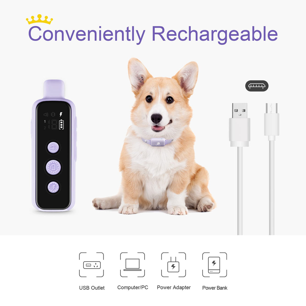 BOUSNIC Dog Shock Collar for 2 Dogs (8-120 lbs) Purple — Waterproof Rechargeable, Dual-Channel Remote