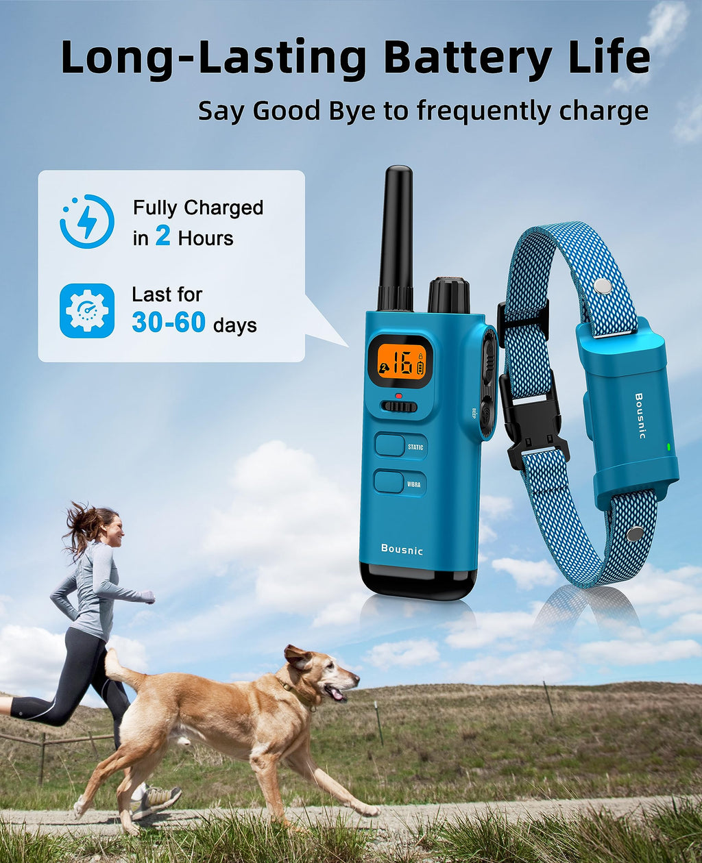 BOUSNIC Dog Shock Collar with Remote – New Edition, 4000ft Range, Waterproof E-Collar (8-120 lbs)
