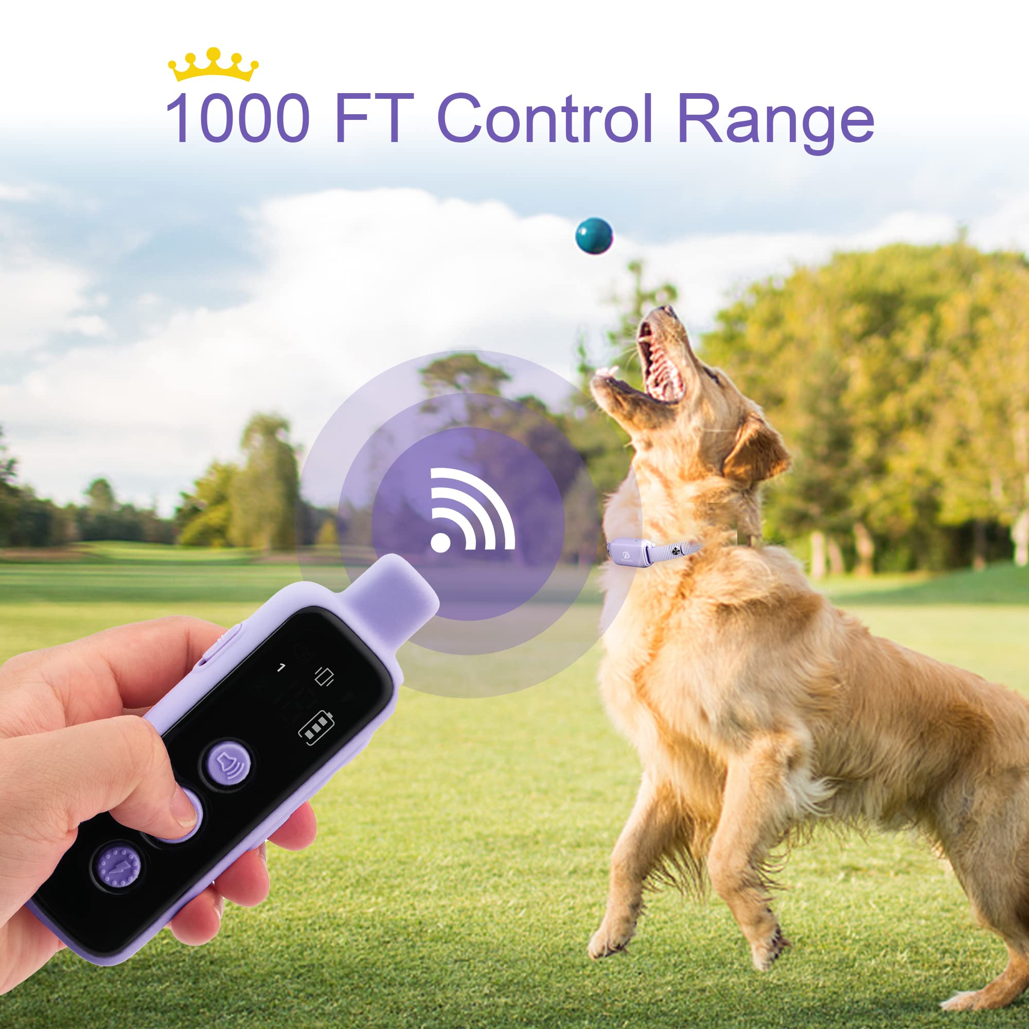 BOUSNIC Dog Shock Collar for 2 Dogs (8-120 lbs) Purple — Waterproof Rechargeable, Dual-Channel Remote