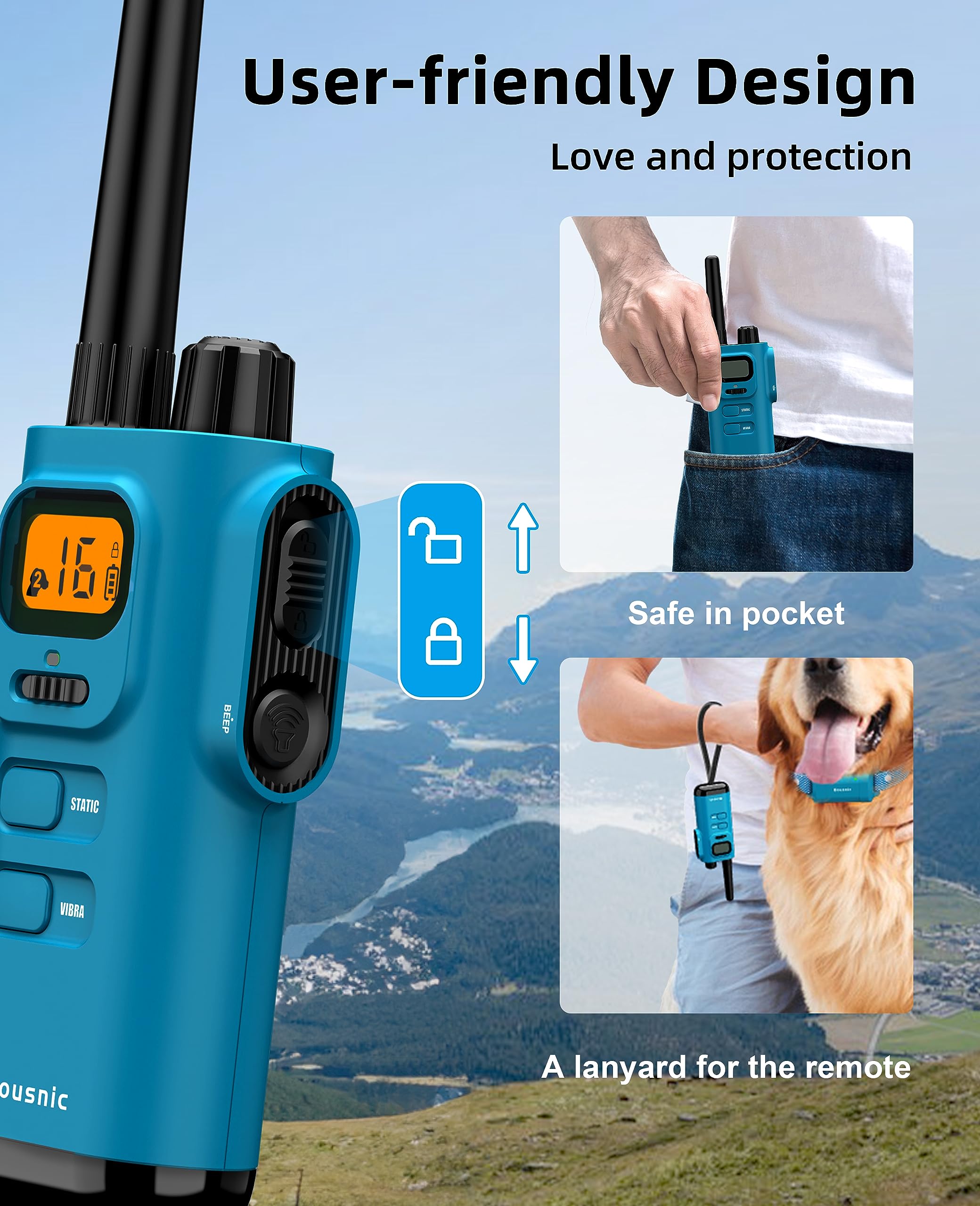 BOUSNIC Dog Shock Collar with Remote – New Edition, 4000ft Range, Waterproof E-Collar (8-120 lbs)
