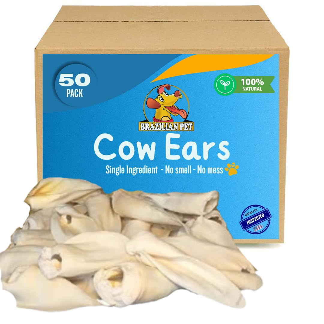 Brazilian Pet 100% Natural Cow Ears (50 Pack) – Free Range Grass-Fed Dog Chews