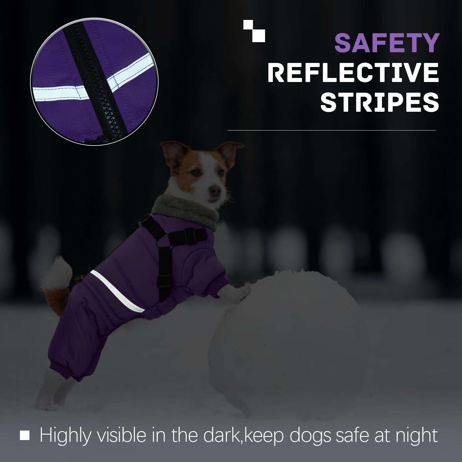 BRKURLEG Purple Dog Coat with Harness | Winter Jacket for Small Dogs, Reflective, Waterproof