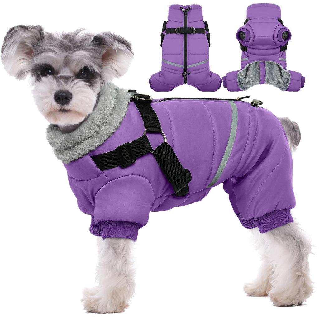 BRKURLEG Purple Dog Coat with Harness | Winter Jacket for Small Dogs, Reflective, Waterproof