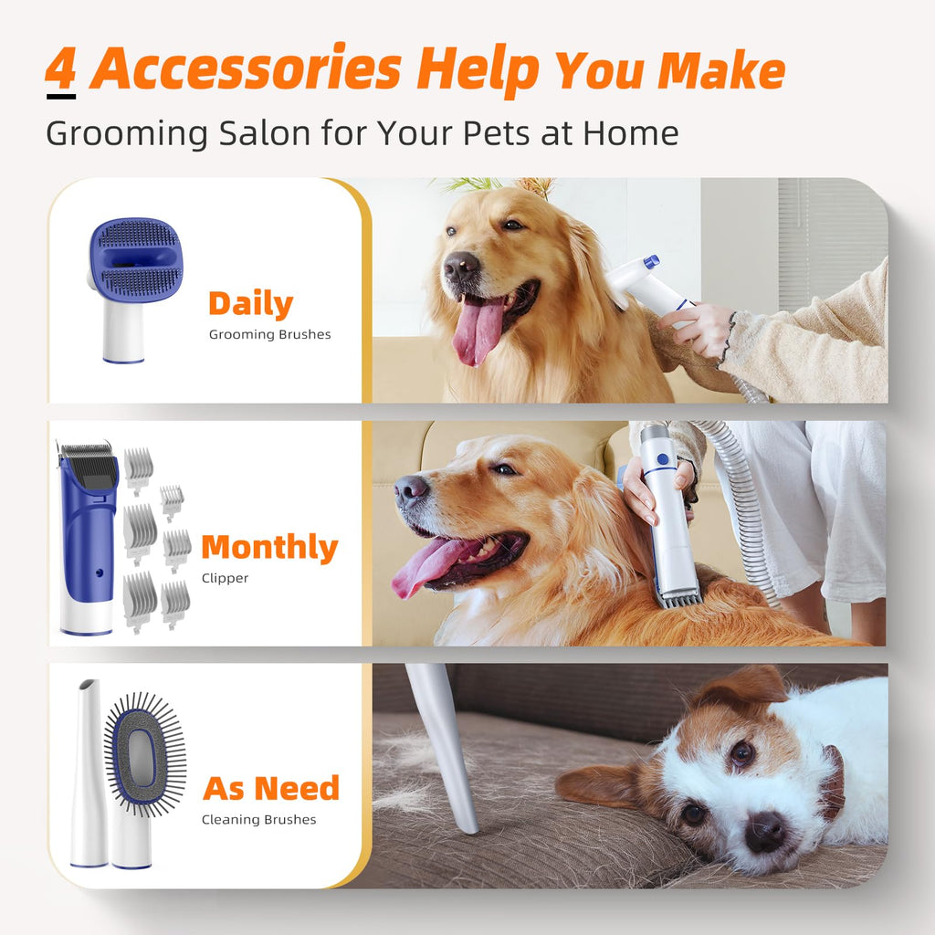 buenkee Dog Grooming Kit with Vacuum – 15000Pa, 50dB, 2L Dustbin