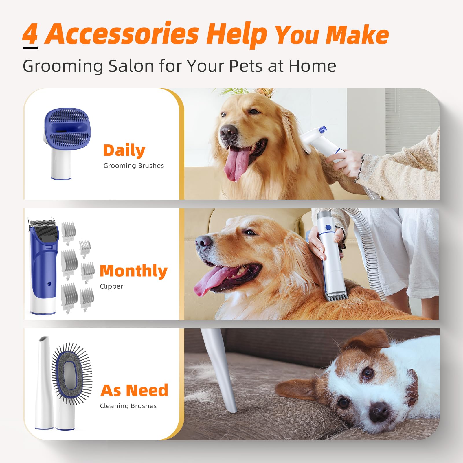 buenkee Dog Grooming Kit with Vacuum – 15000Pa, 50dB, 2L Dustbin