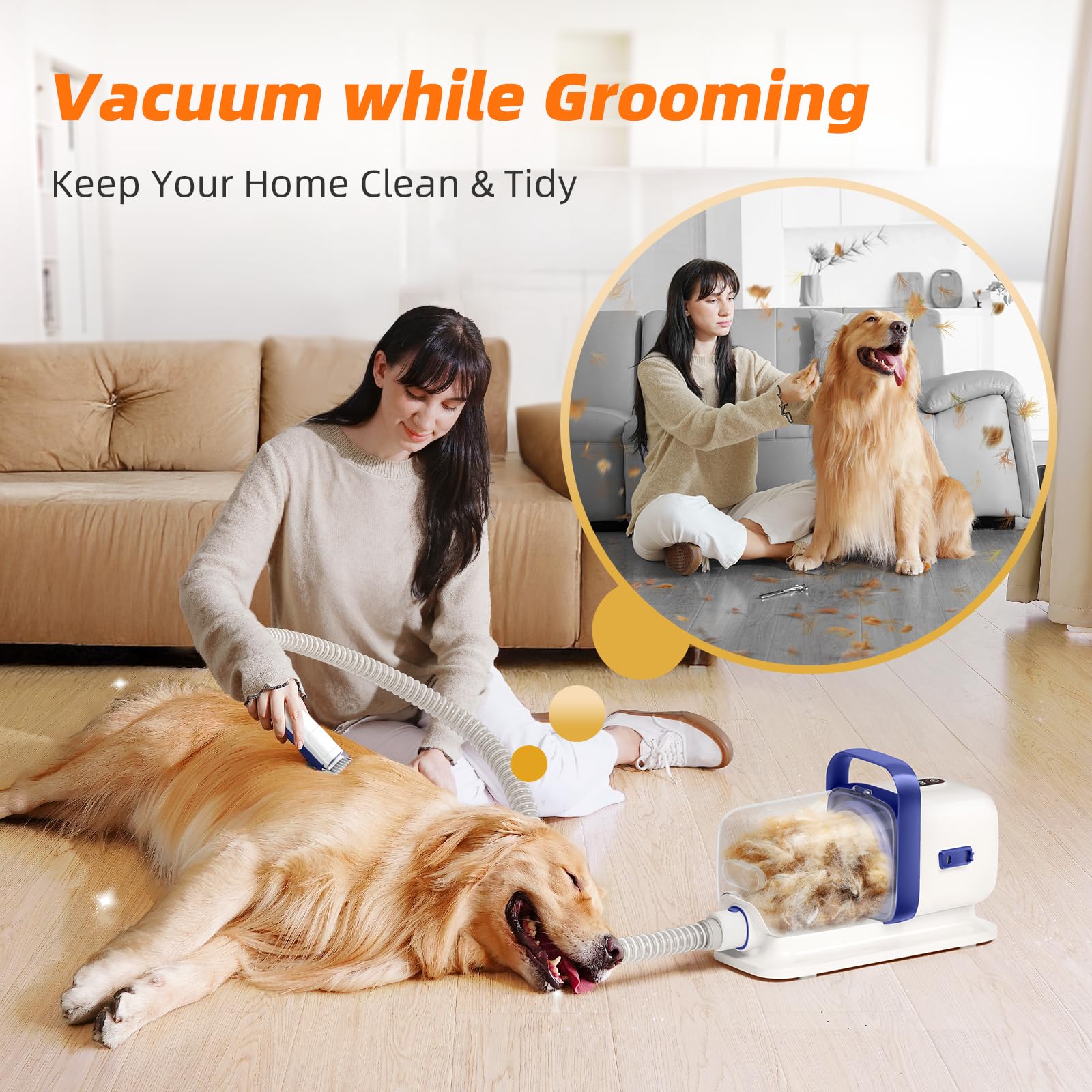 buenkee Dog Grooming Kit with Vacuum – 15000Pa, 50dB, 2L Dustbin
