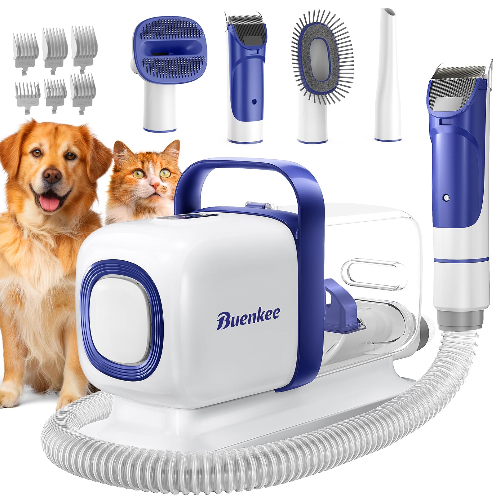 buenkee Dog Grooming Kit with Vacuum – 15000Pa, 50dB, 2L Dustbin