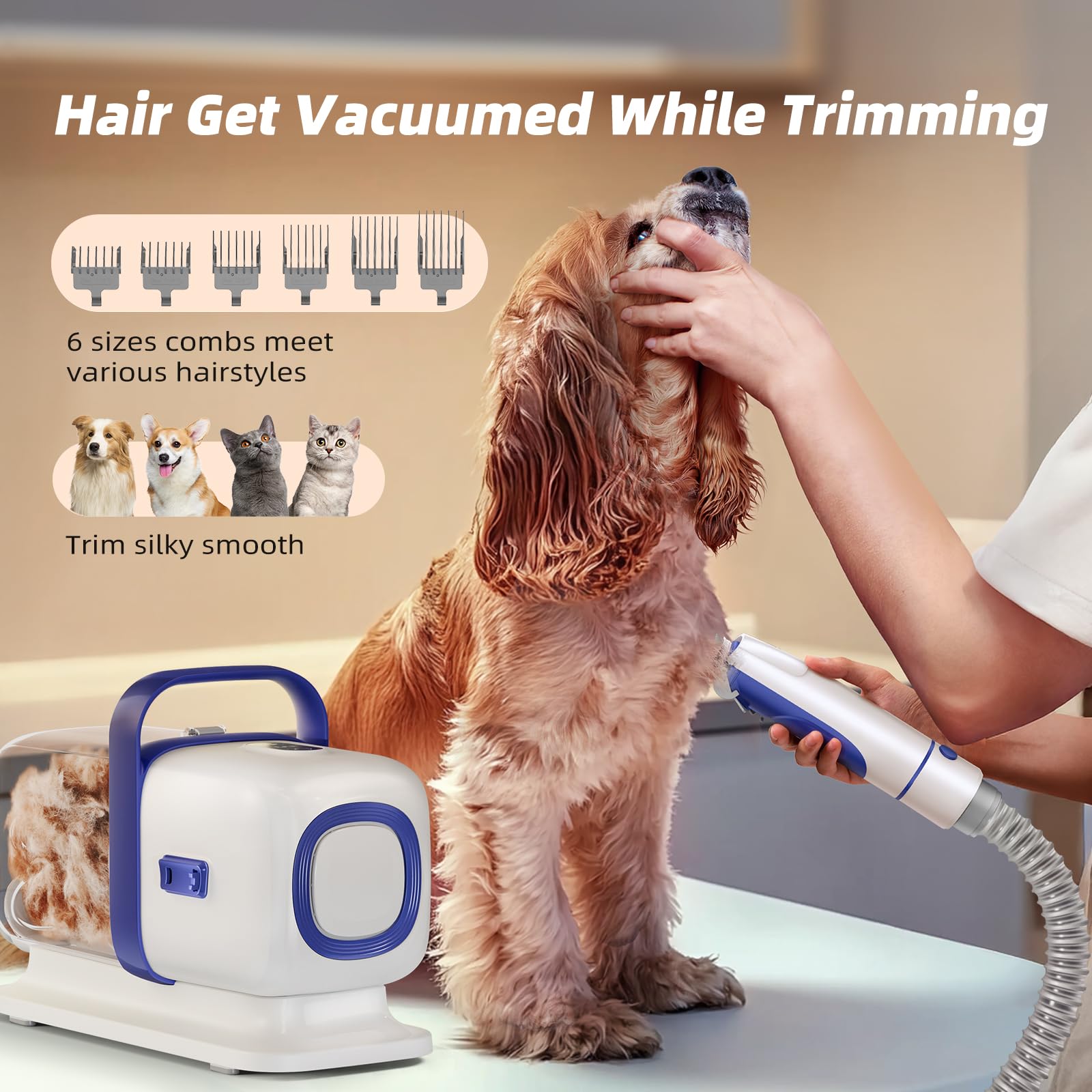 buenkee Dog Grooming Kit with Vacuum – 15000Pa, 50dB, 2L Dustbin