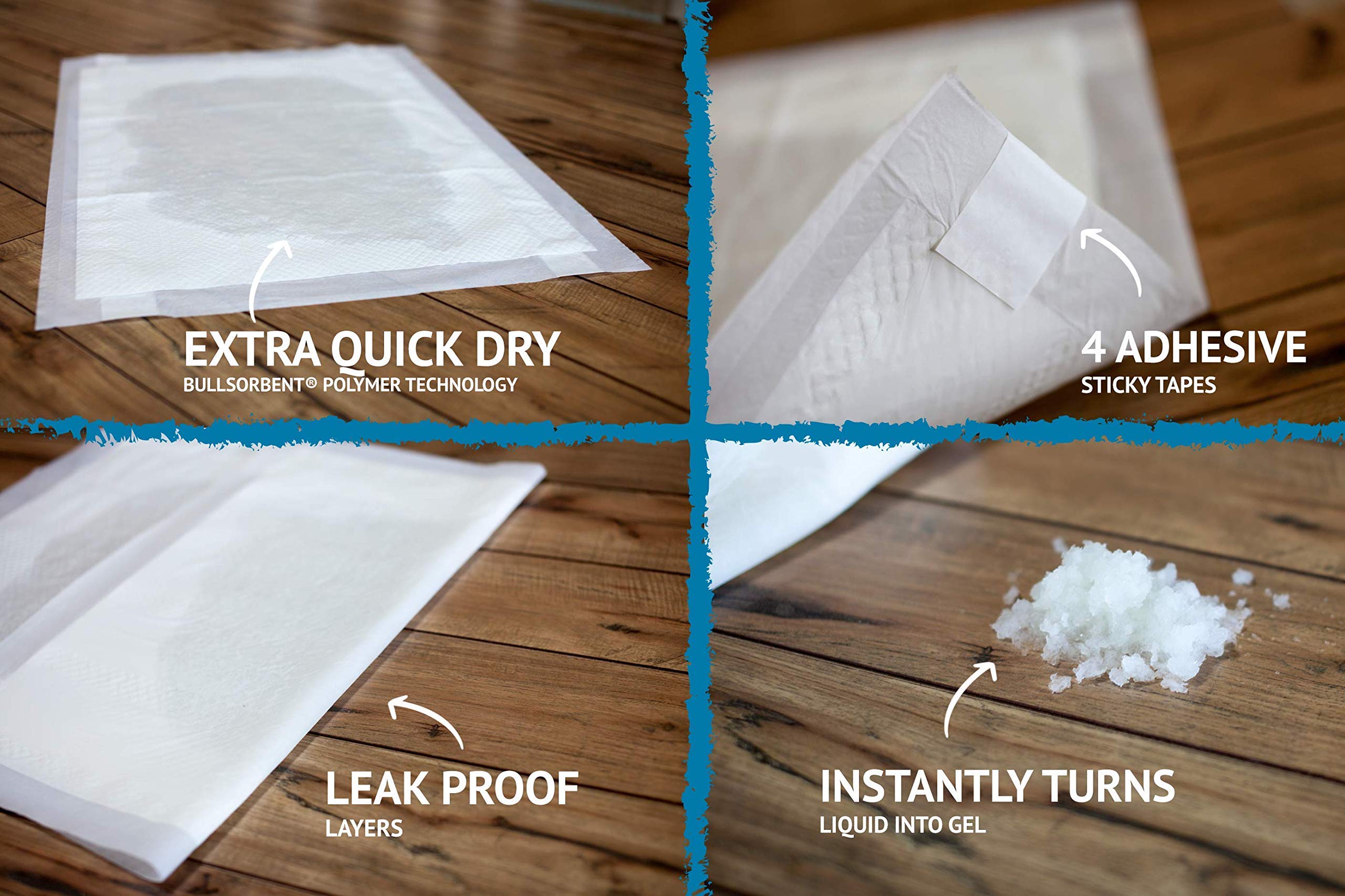 Bulldogology Puppy Pee Pads XL 24x35 - 60 Count, 6-Layer, Adhesive Tape, Quick-Dry Bullsorbent Tech
