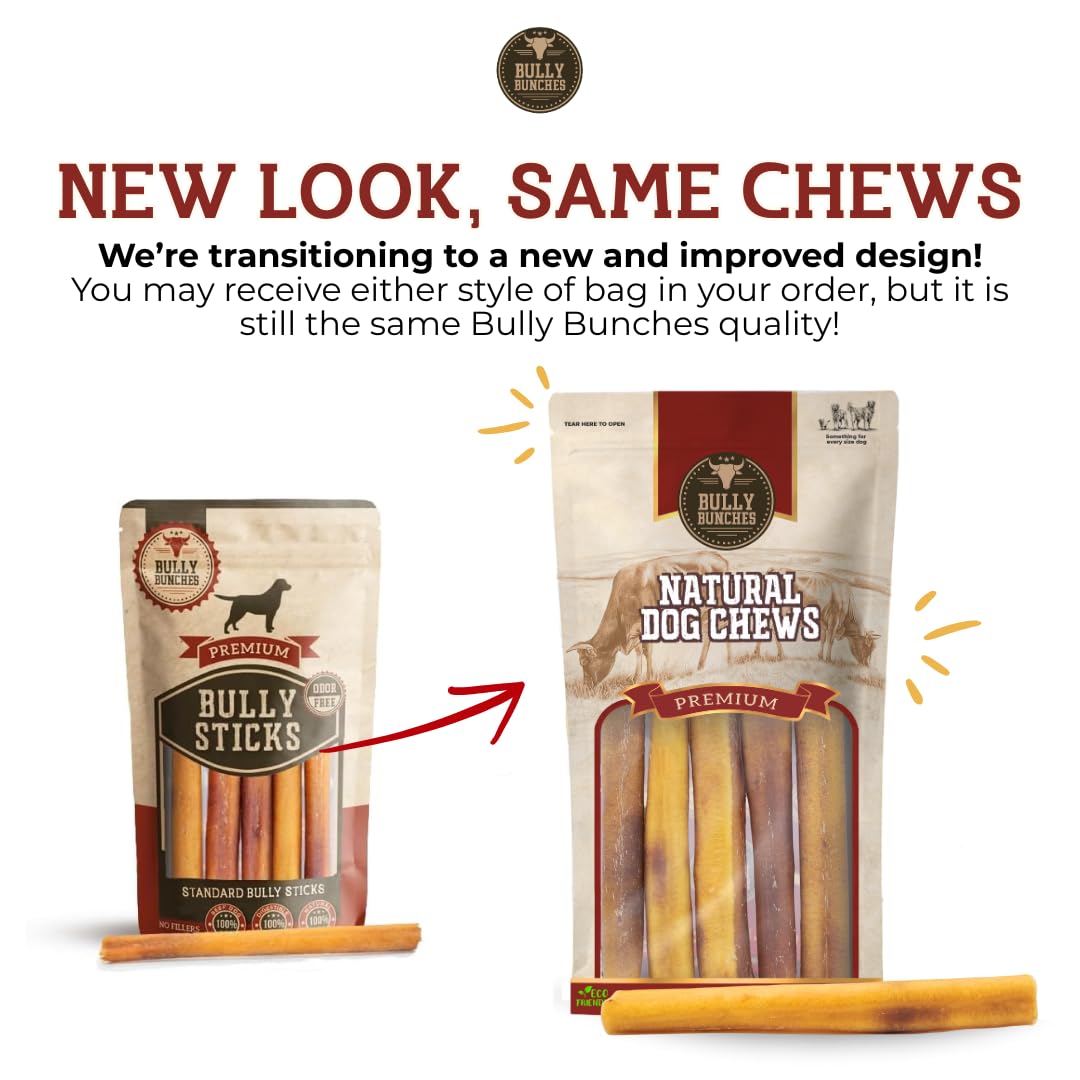Bully Bunches Premium 6-Inch Odor-Free Bully Sticks for Small & Medium Dogs | Rawhide-Free, Single-Ingredient 100% Beef (10 Pack)