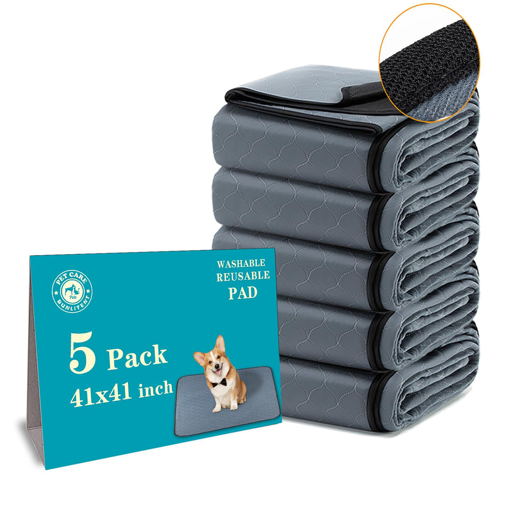 Bunlitent Washable Dog Pee Pads 41x41 – 5 Pack, Quick-Dry, Anti-Slip, Reusable