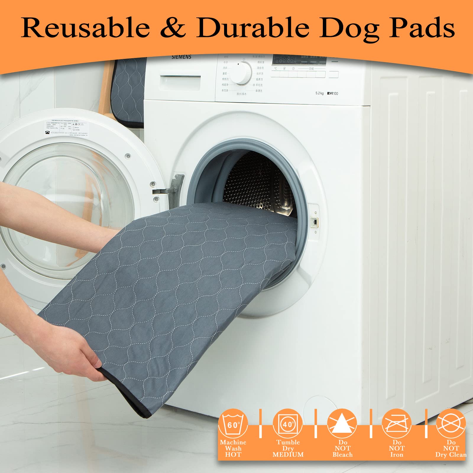 Bunlitent Washable Dog Pee Pads 41x41 – 5 Pack, Quick-Dry, Anti-Slip, Reusable