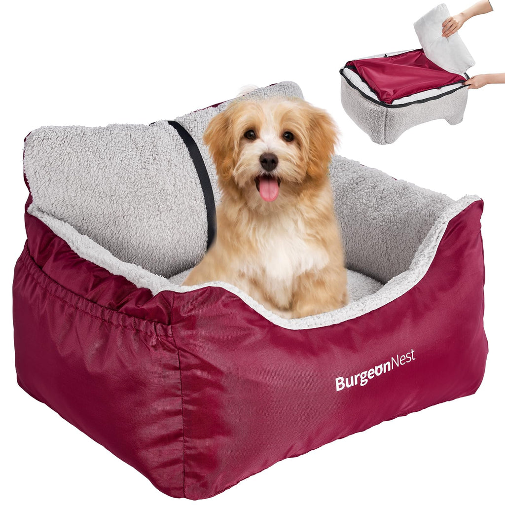 BurgeonNest Dog Car Seat for Small Dogs – Detachable, Washable, Under 25 lbs (Red)