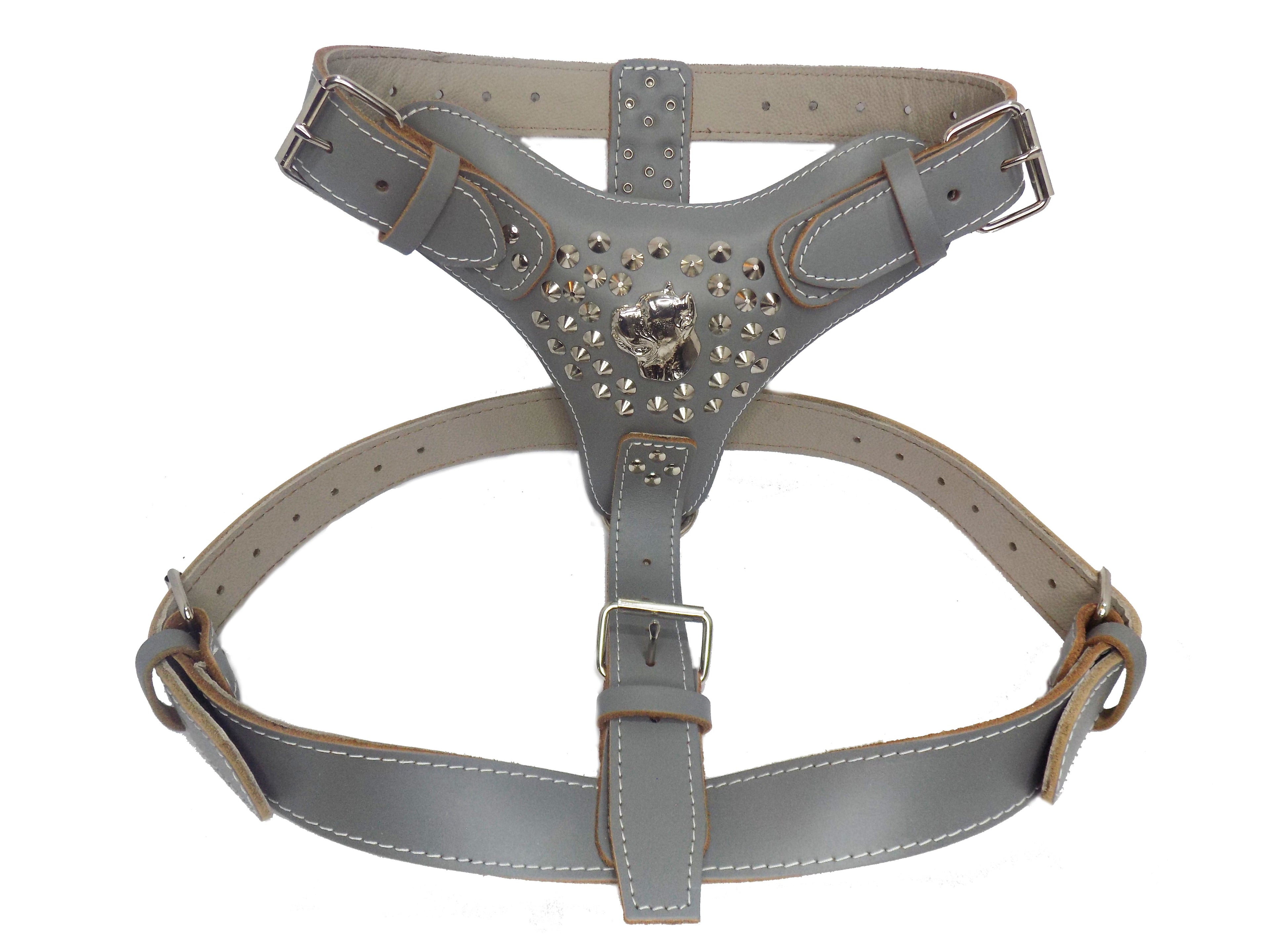 Extra Large Heavy Duty Leather Dog Harness with Cane Corso and Studded Design