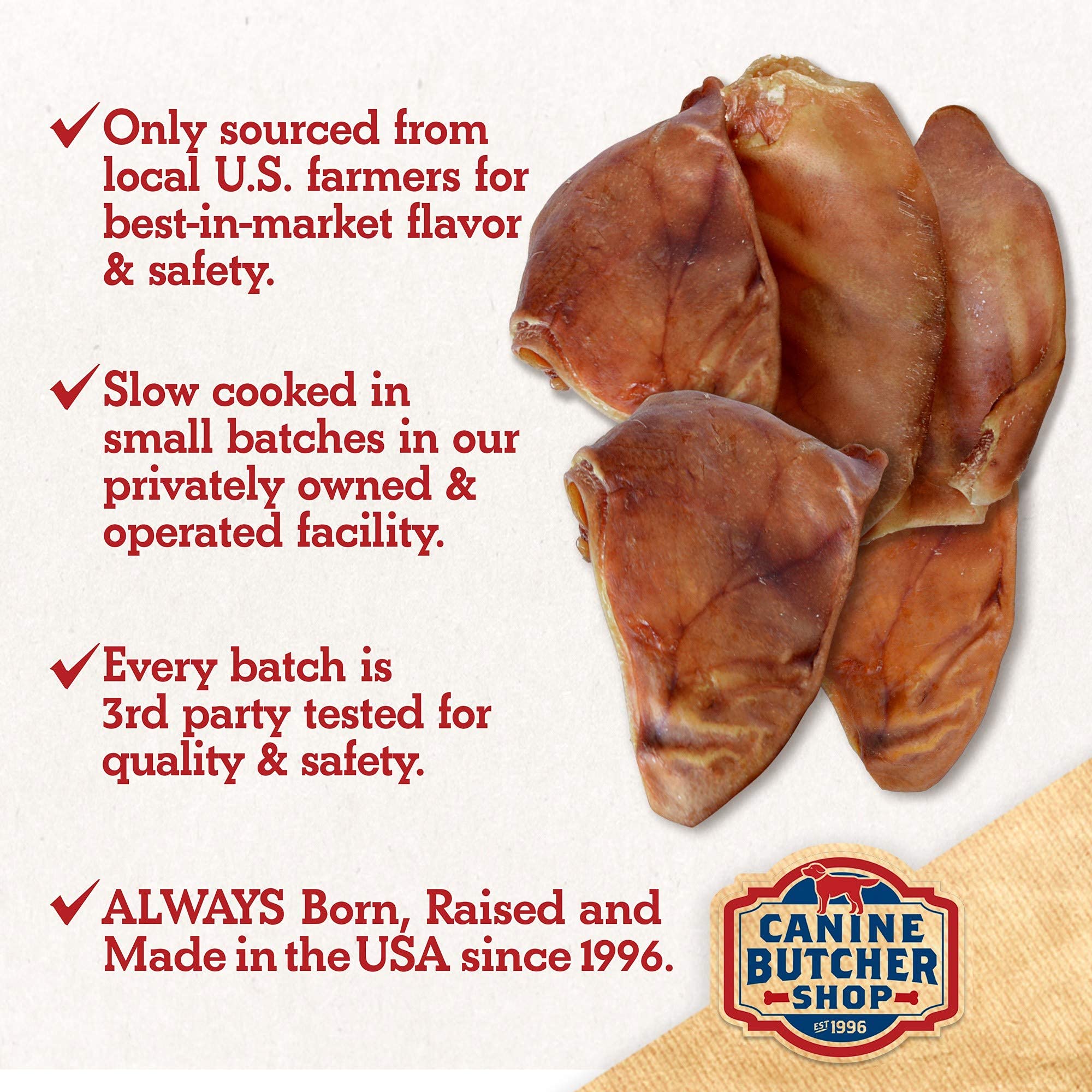 Canine Butcher Shop Pig Ears for Dogs – Large USA Made, 18-Pack