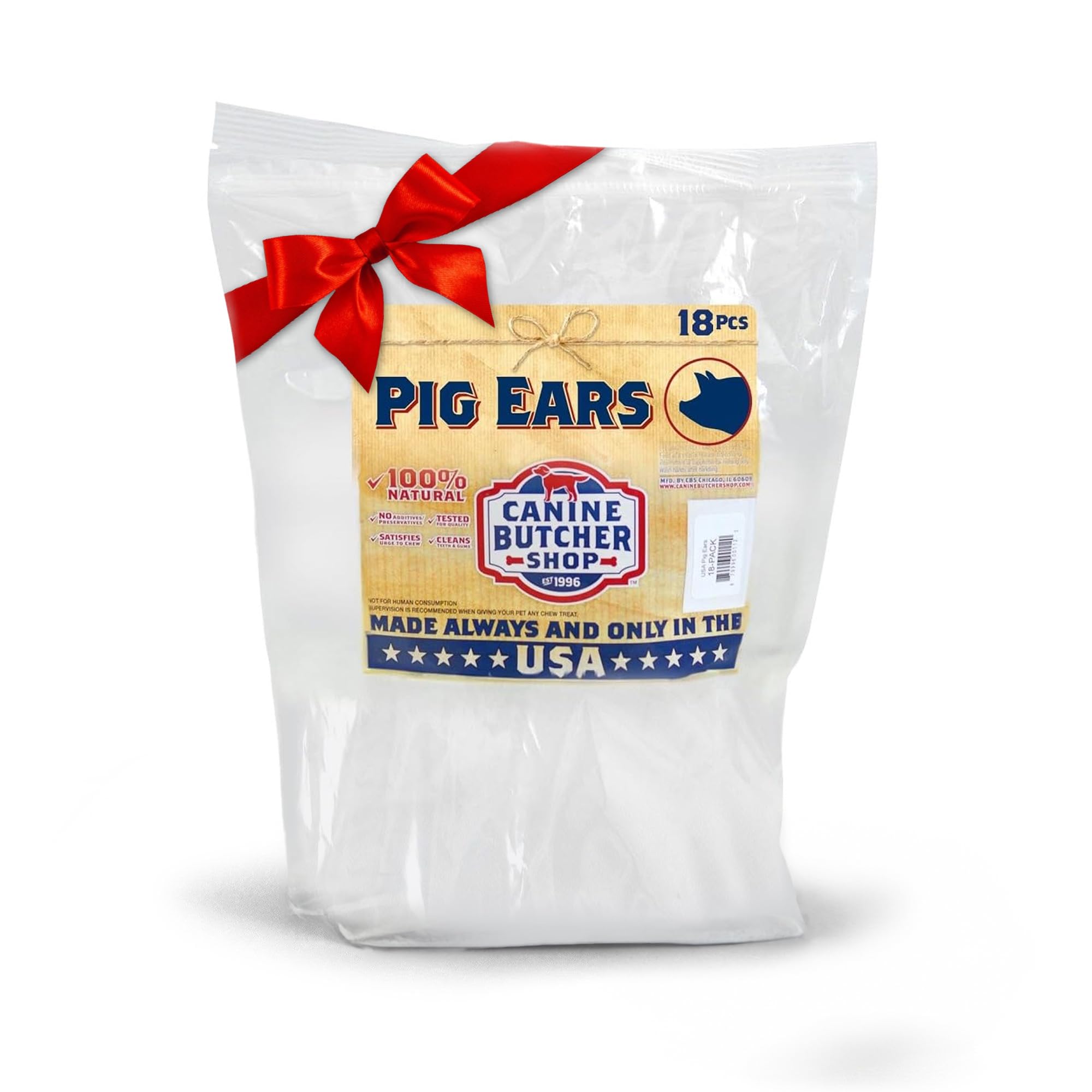 Canine Butcher Shop Pig Ears for Dogs – Large USA Made, 18-Pack