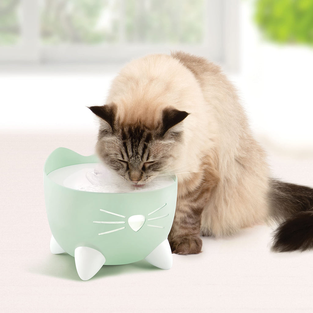 Catit PIXI Drinking Fountain – Triple Filter Cat Water Fountain with Ergonomic Drinking Options (Green)